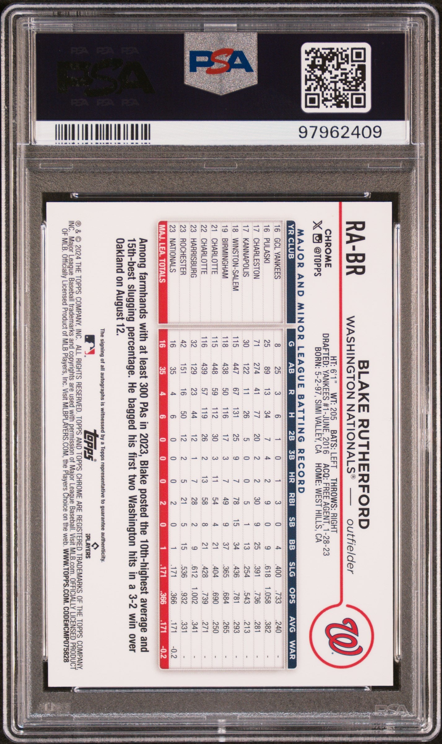 2024 Topps Chrome Rookie Autographs Rookie Au-B&W Mini Dia Ref Blake Rutherford #RABR PSA 10