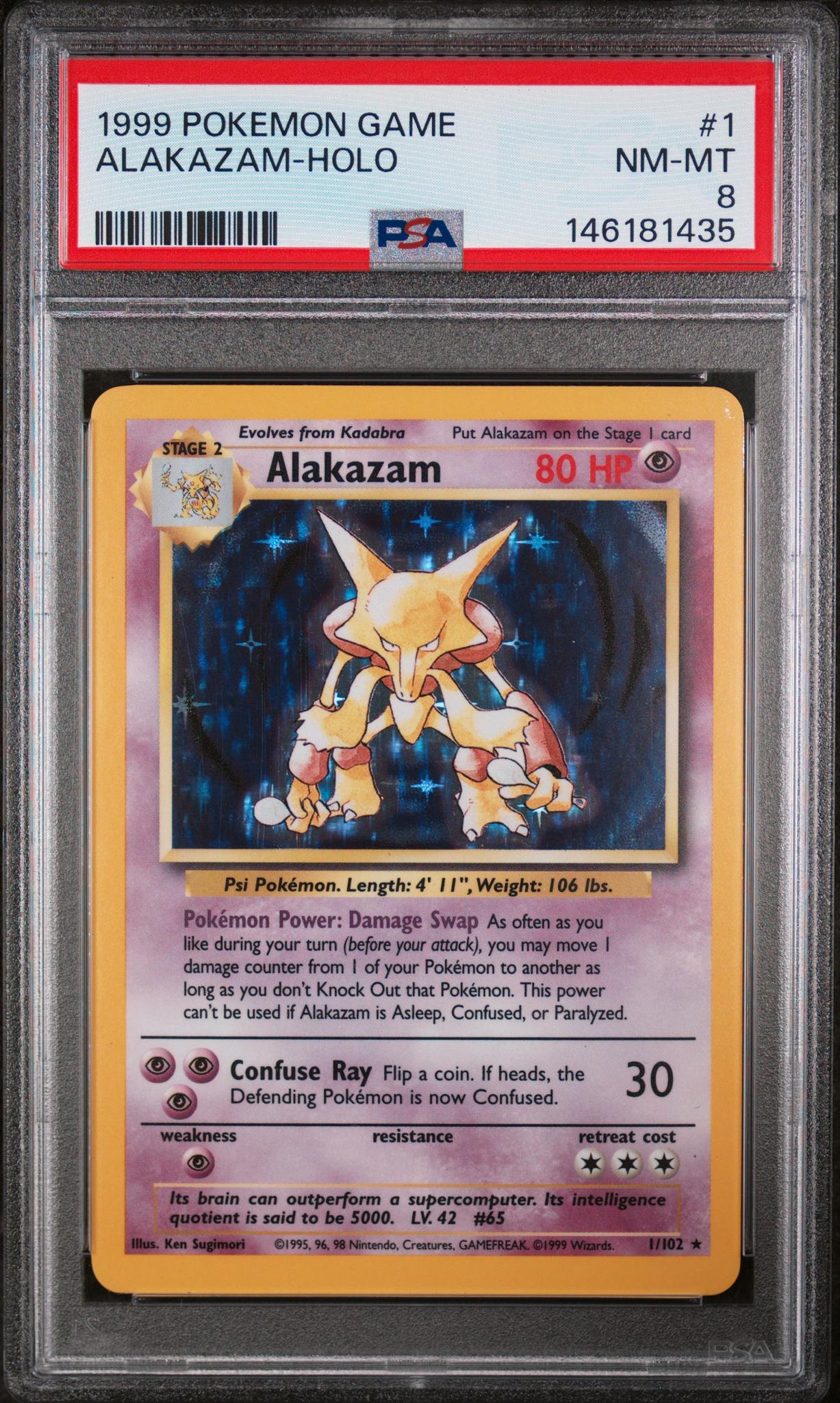 1999 Pokemon Base Set Holo Alakazam #1 PSA 8