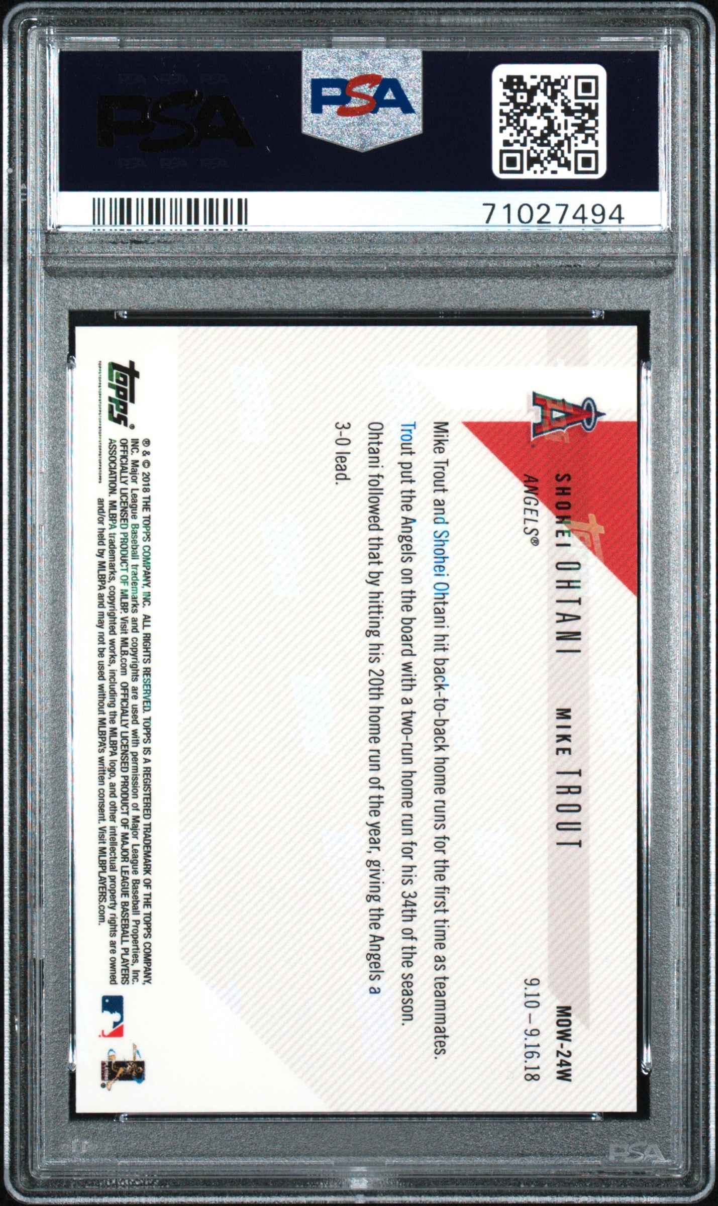 2018 Topps Now Moment of the Week Gold Winner Shohei Ohtani #MOW24W /733 PSA 10