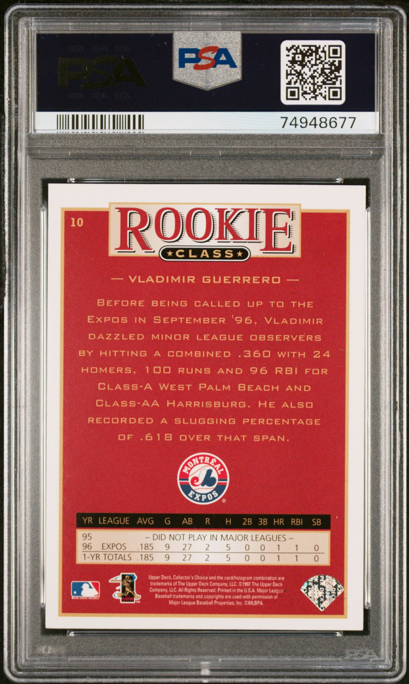 1997 Collector's Choice Vladimir Guerrero #10 PSA 8