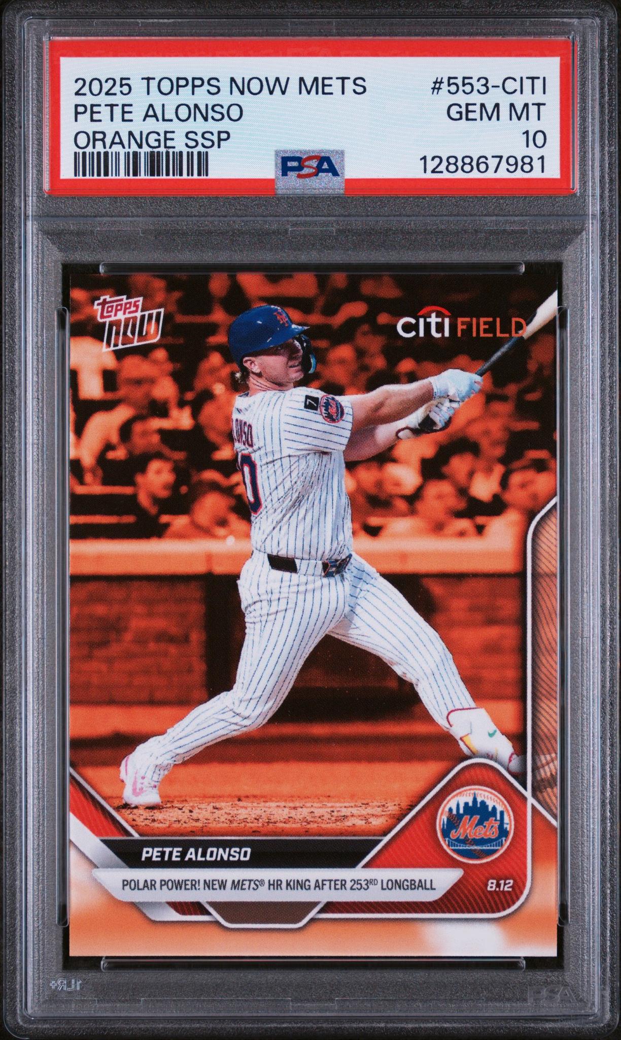 2025 Topps Now Mets Orange Ssp Pete Alonso #553-CITI /12 PSA 10