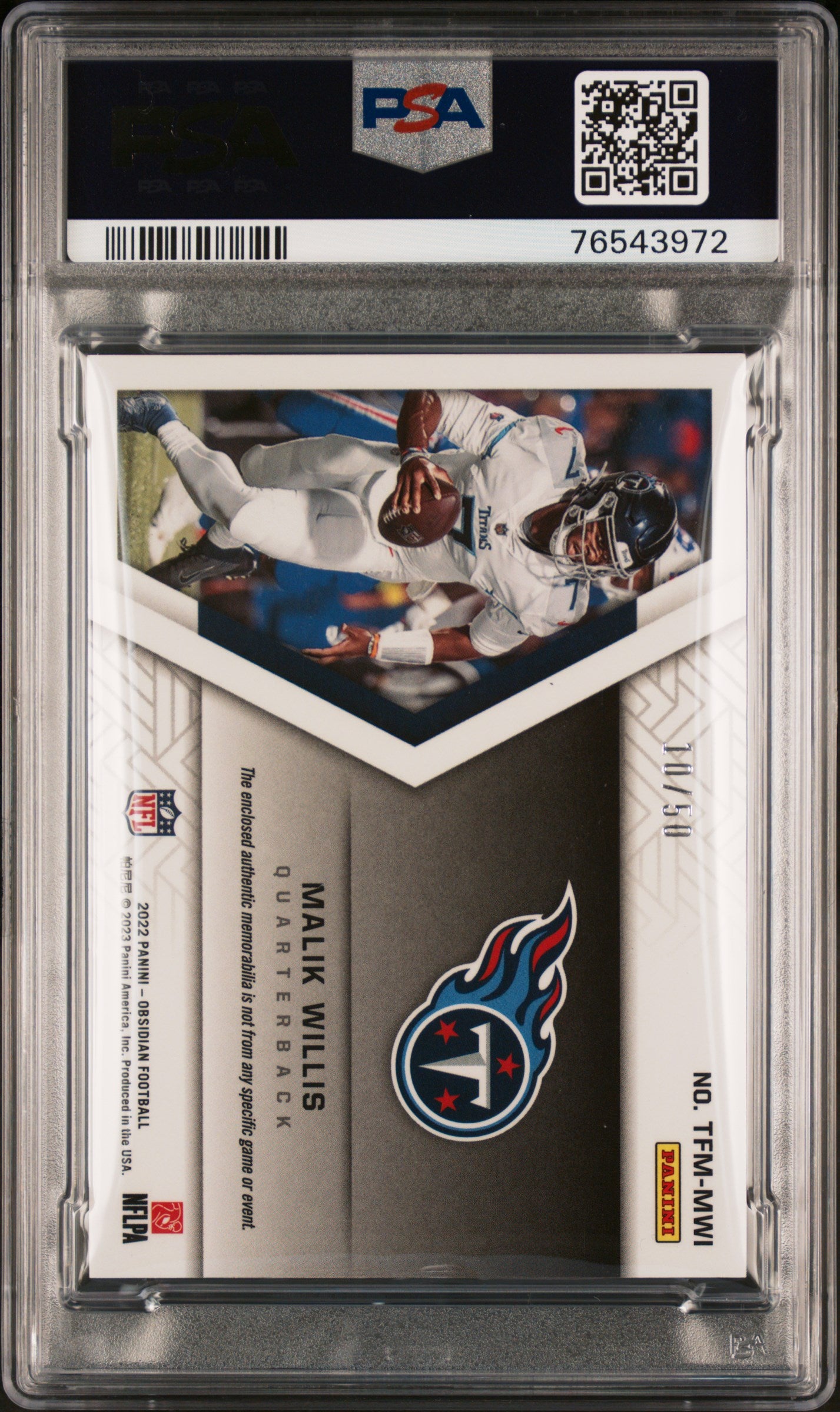 2022 Panini Obsidian Trifecta Material Electric Etch Green Malik Willis #TFMMWI /150 PSA 9