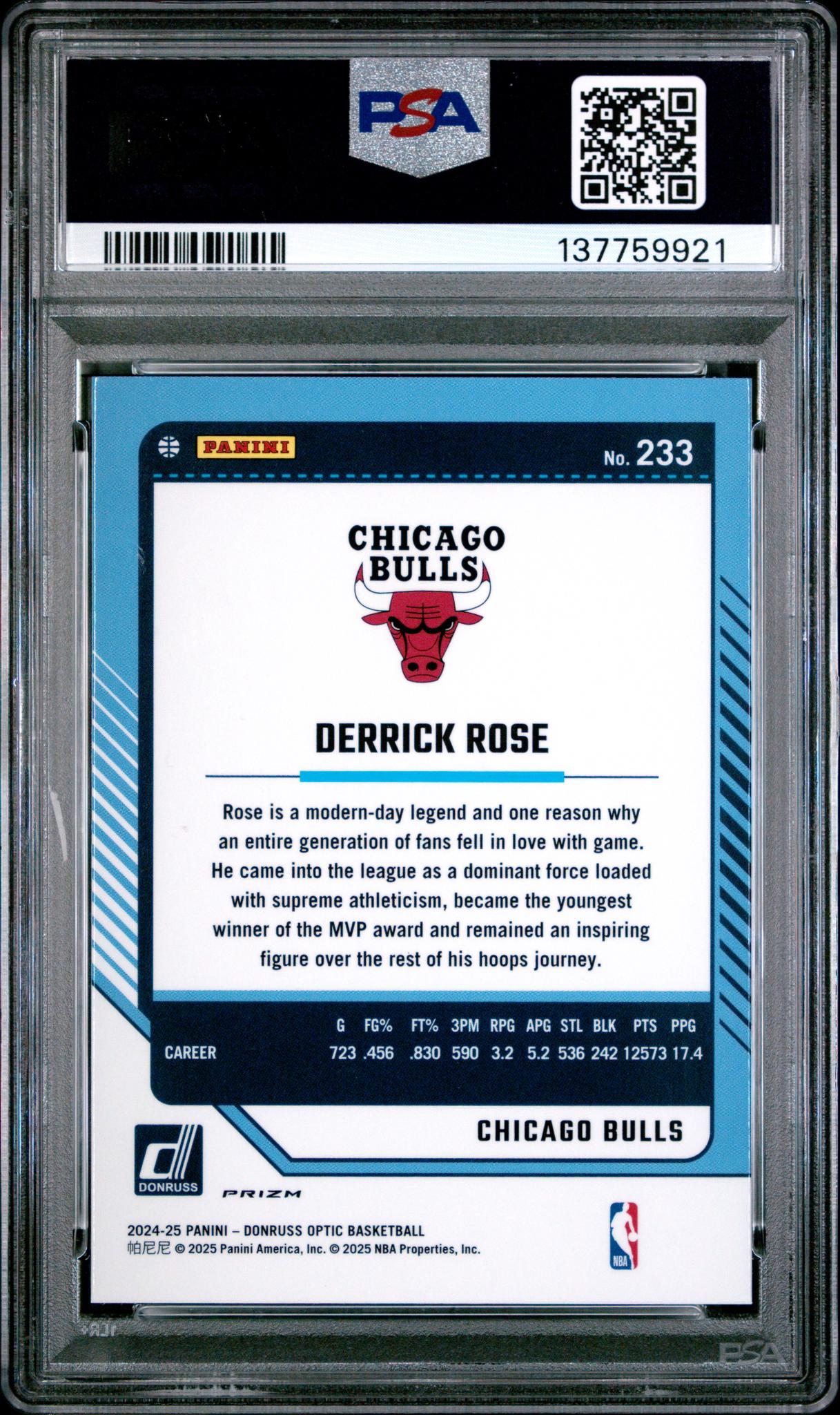 2024 Donruss Optic Purple Derrick Rose #233 PSA 10
