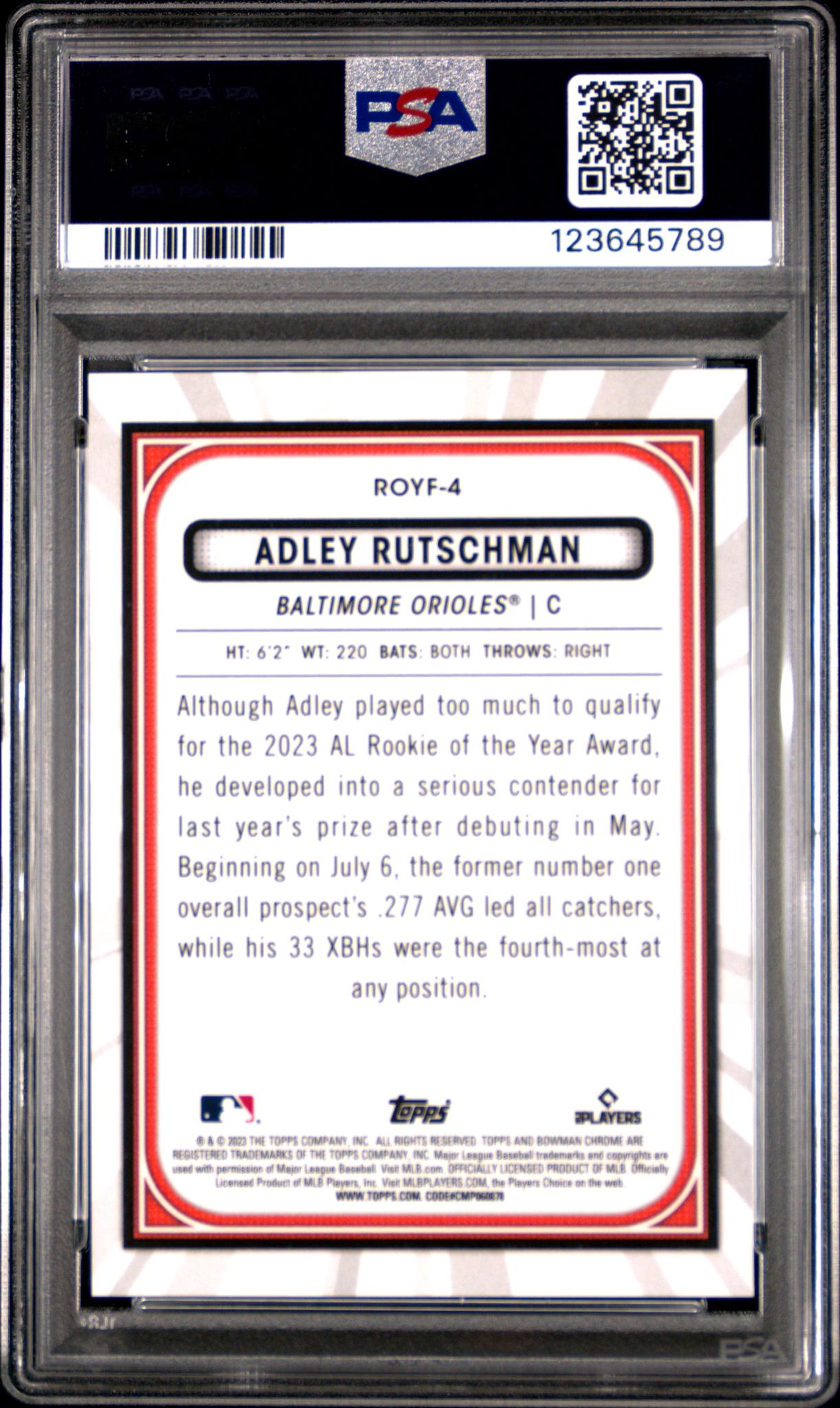 2023 Bowman Mega Box Chrome Roy Favorites Blue Refractor Adley Rutschman #4 /150 PSA 9