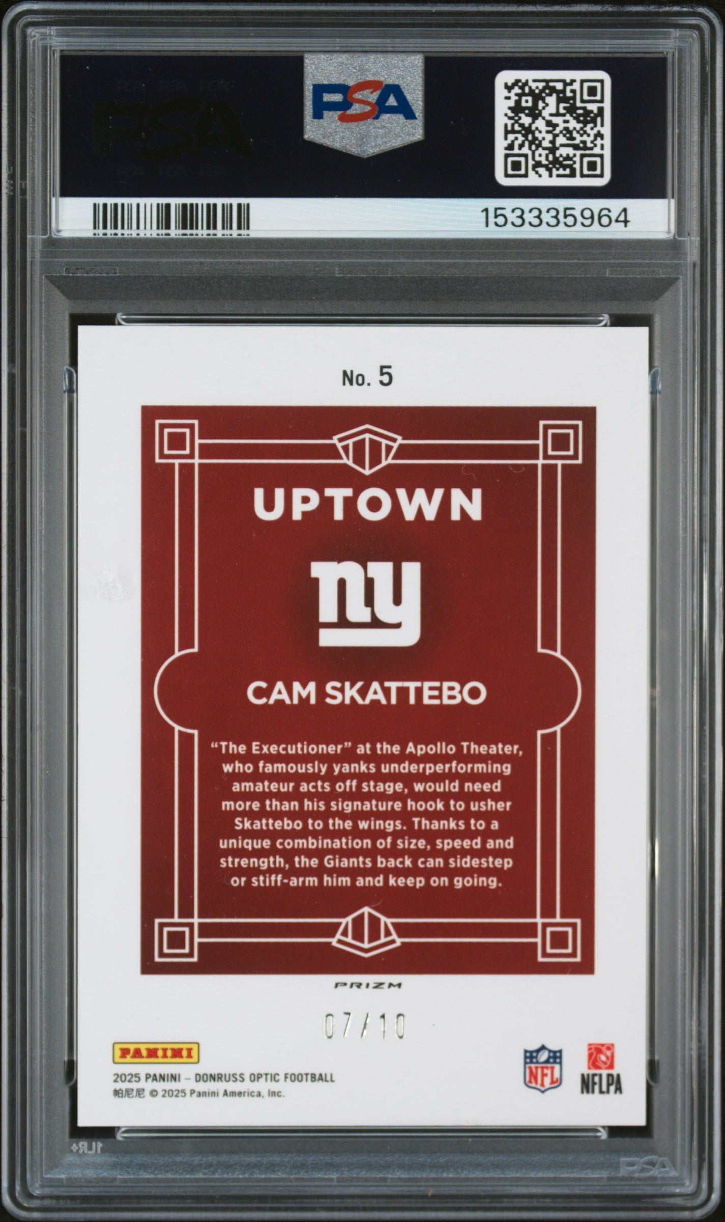 2025 Panini Donruss Optic Uptown Gold Cam Skattebo #5 /10 PSA 10