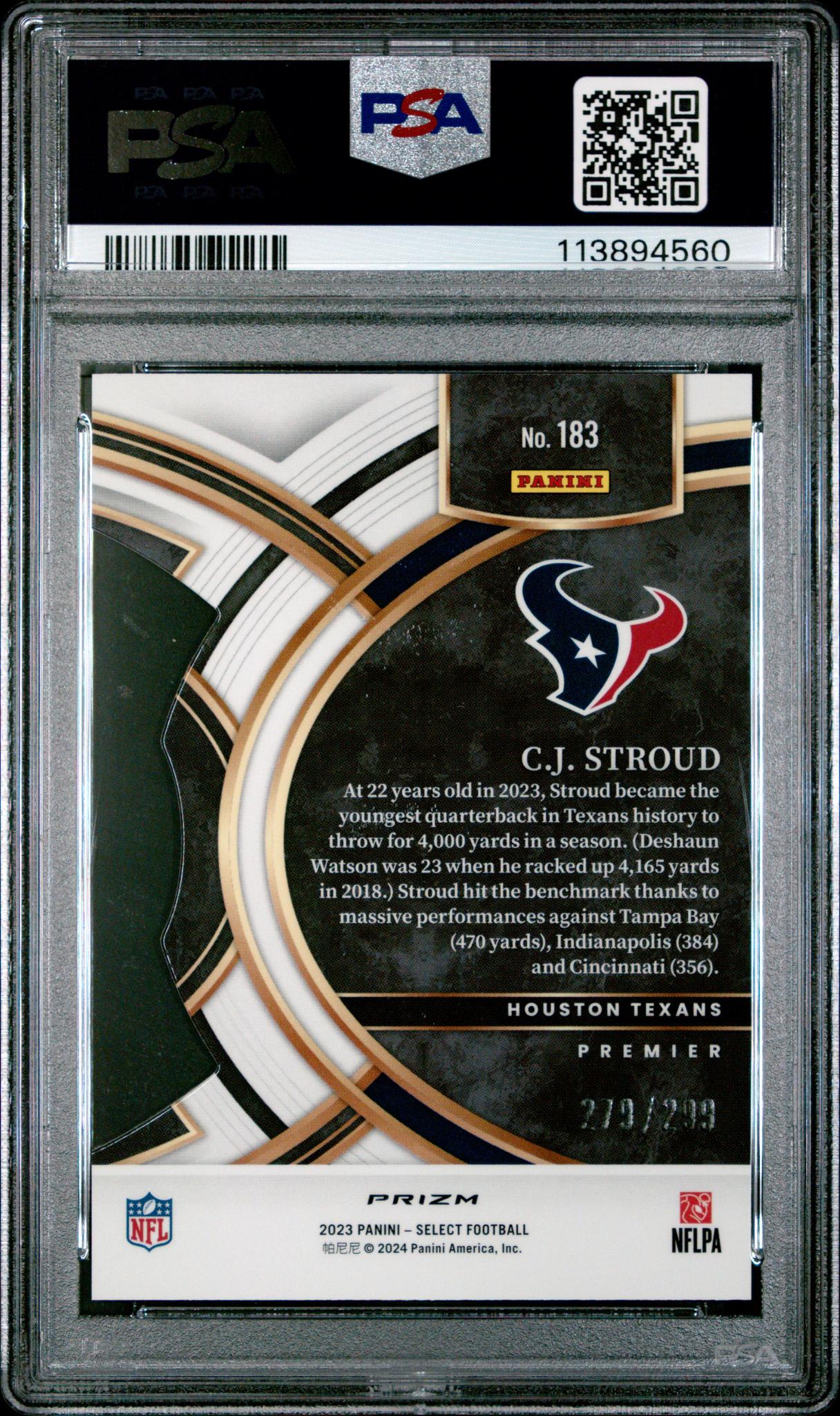 2023 Panini Select Prizm Copper Die Cut CJ Stroud #183 /299 PSA 10