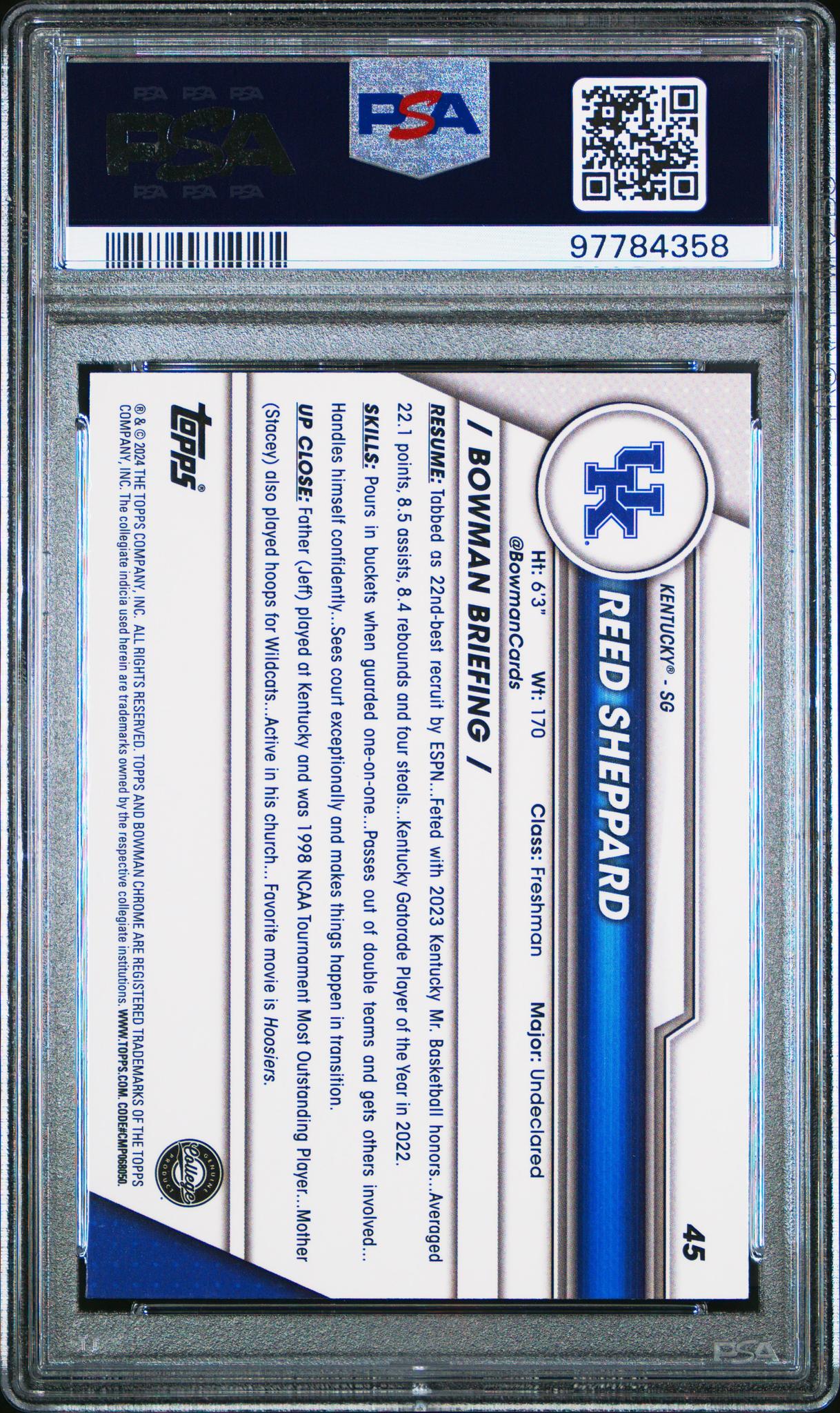 2023 Bowman University Chrome Reed Sheppard #45 PSA 10