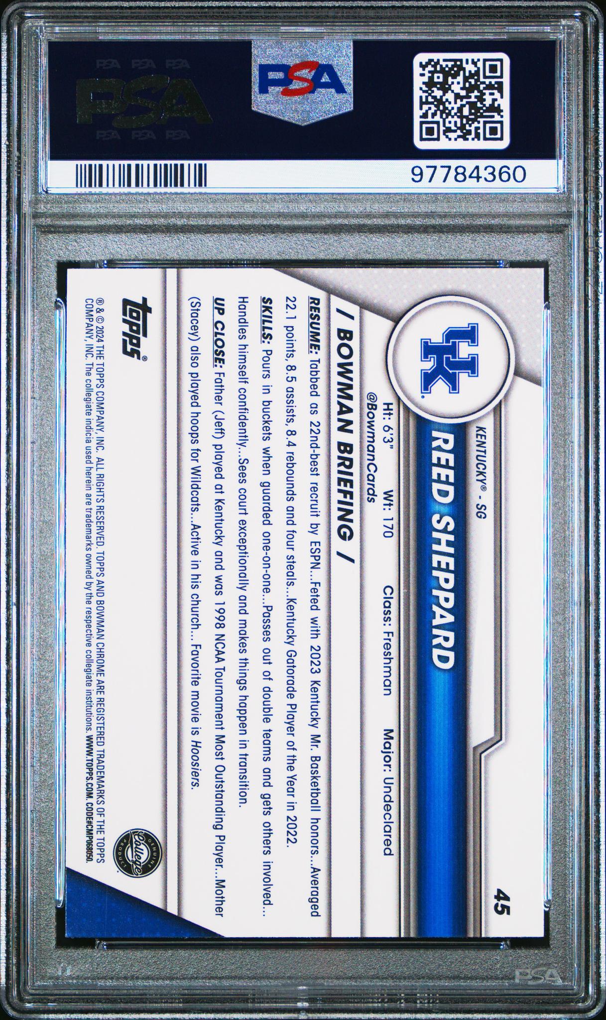 2023 Bowman University Chrome Reed Sheppard #45 PSA 10