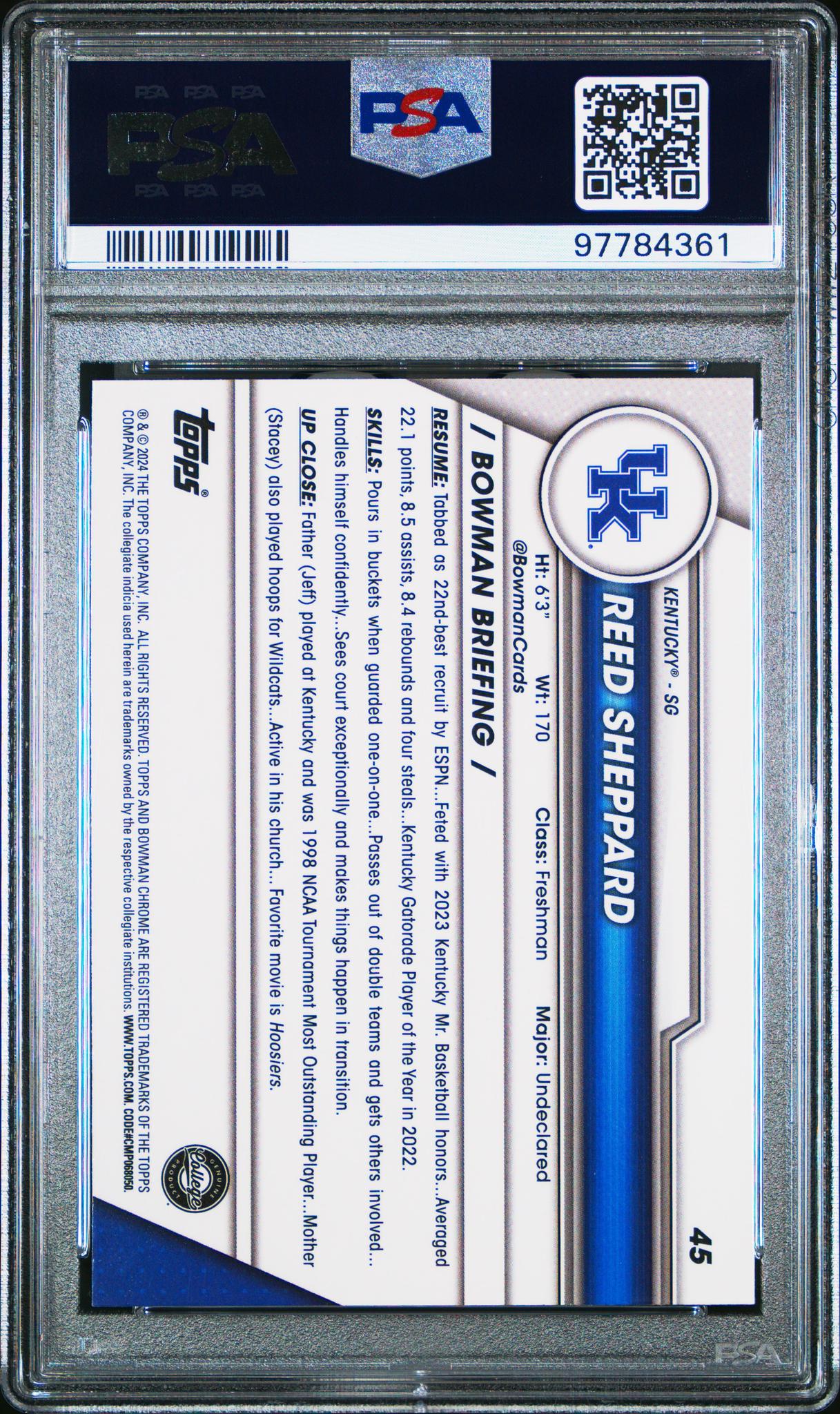 2023 Bowman University Chrome Reed Sheppard #45 PSA 10