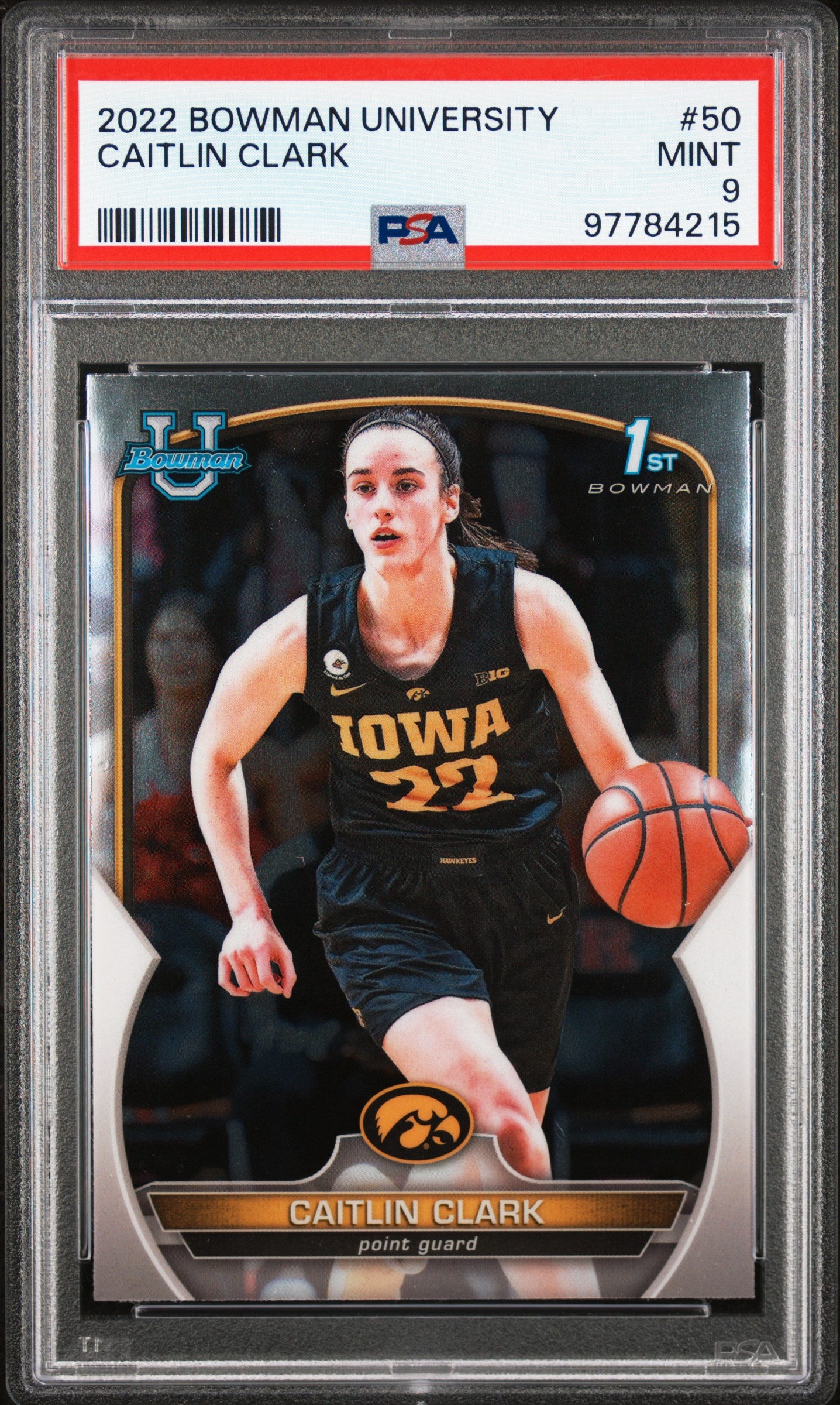 2022 Bowman University Caitlin Clark #50 PSA 9