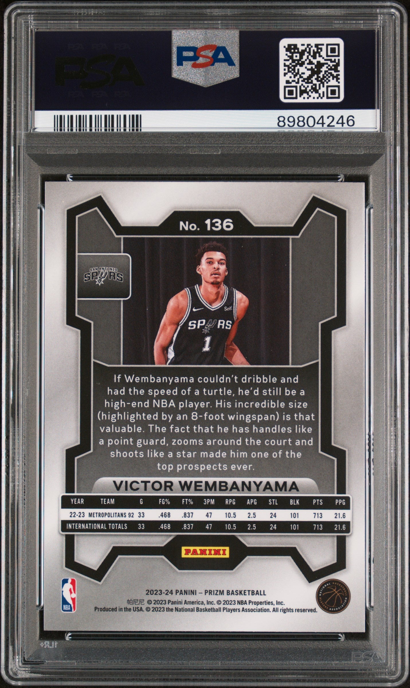 2023 Panini Prizm Victor Wembanyama #136 PSA 10