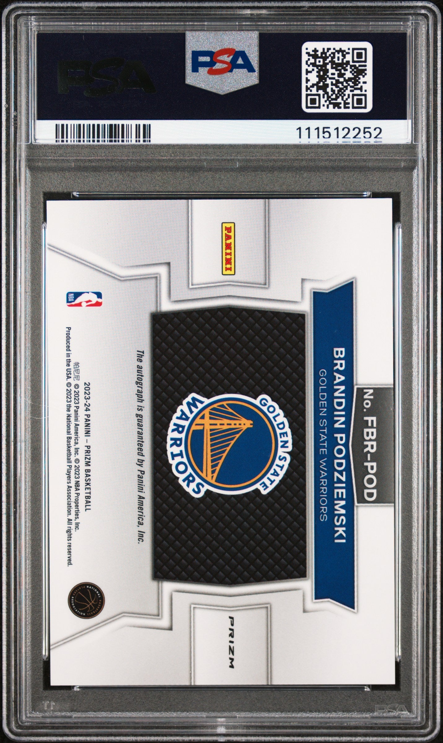 2023 Panini Prizm Fast Break Rookie Autograph Brandin Podziemski #FBRPOD PSA 10