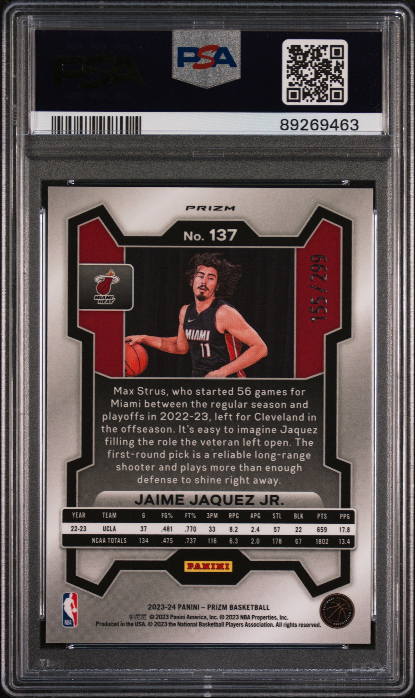 2023 Panini Prizm Red Prizm Jaime Jaquez Jr. #137 /299 PSA 10