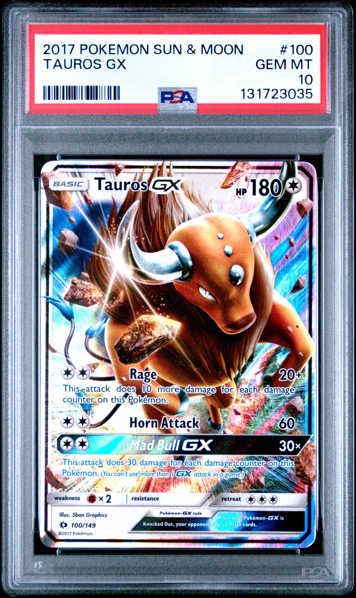 2017 Pokemon Sun and Moon Tauros Gx #100 PSA 10