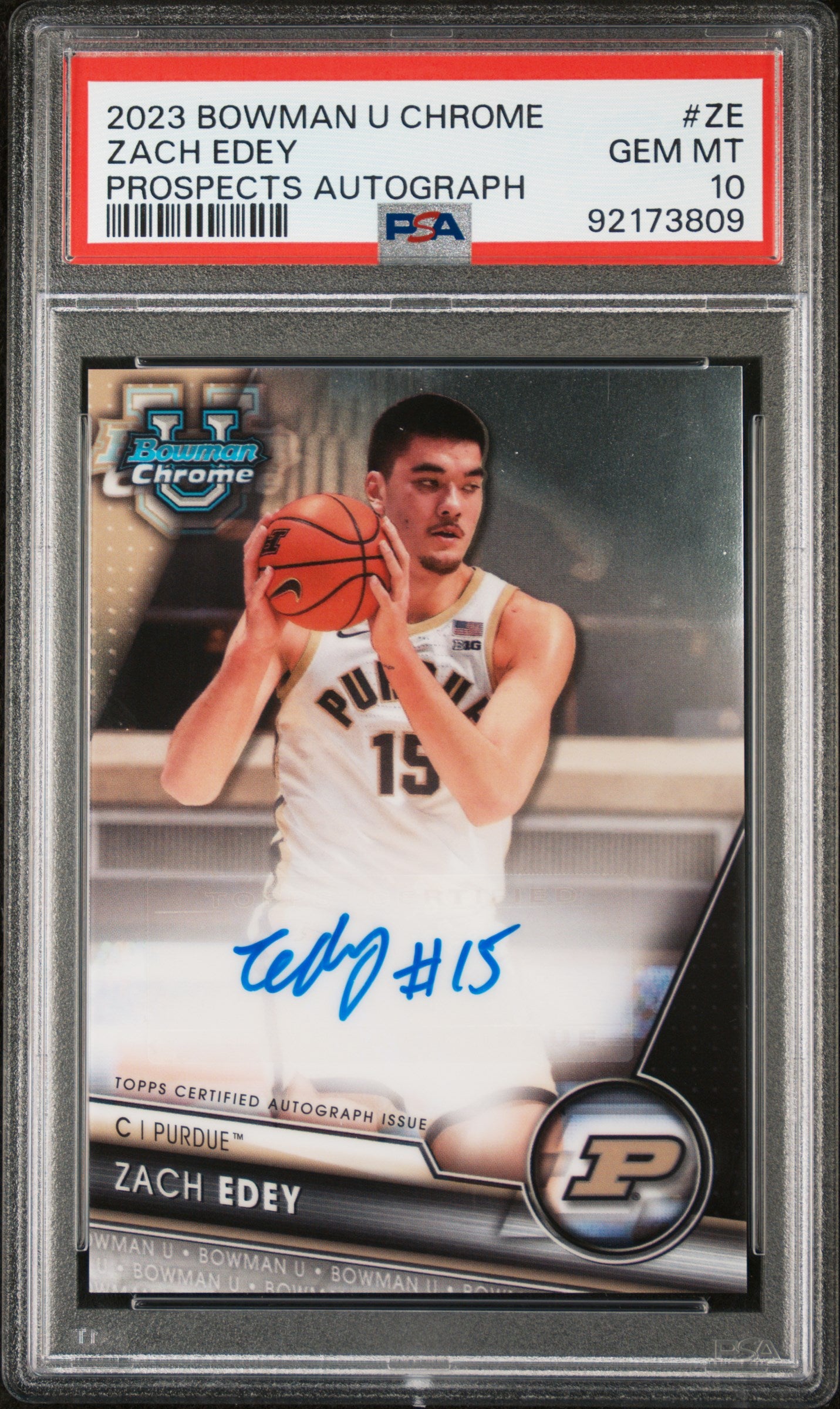 2023 Bowman University Chrome Bowman Chrome Prospects Autographs Zach Edey #ZE PSA 10