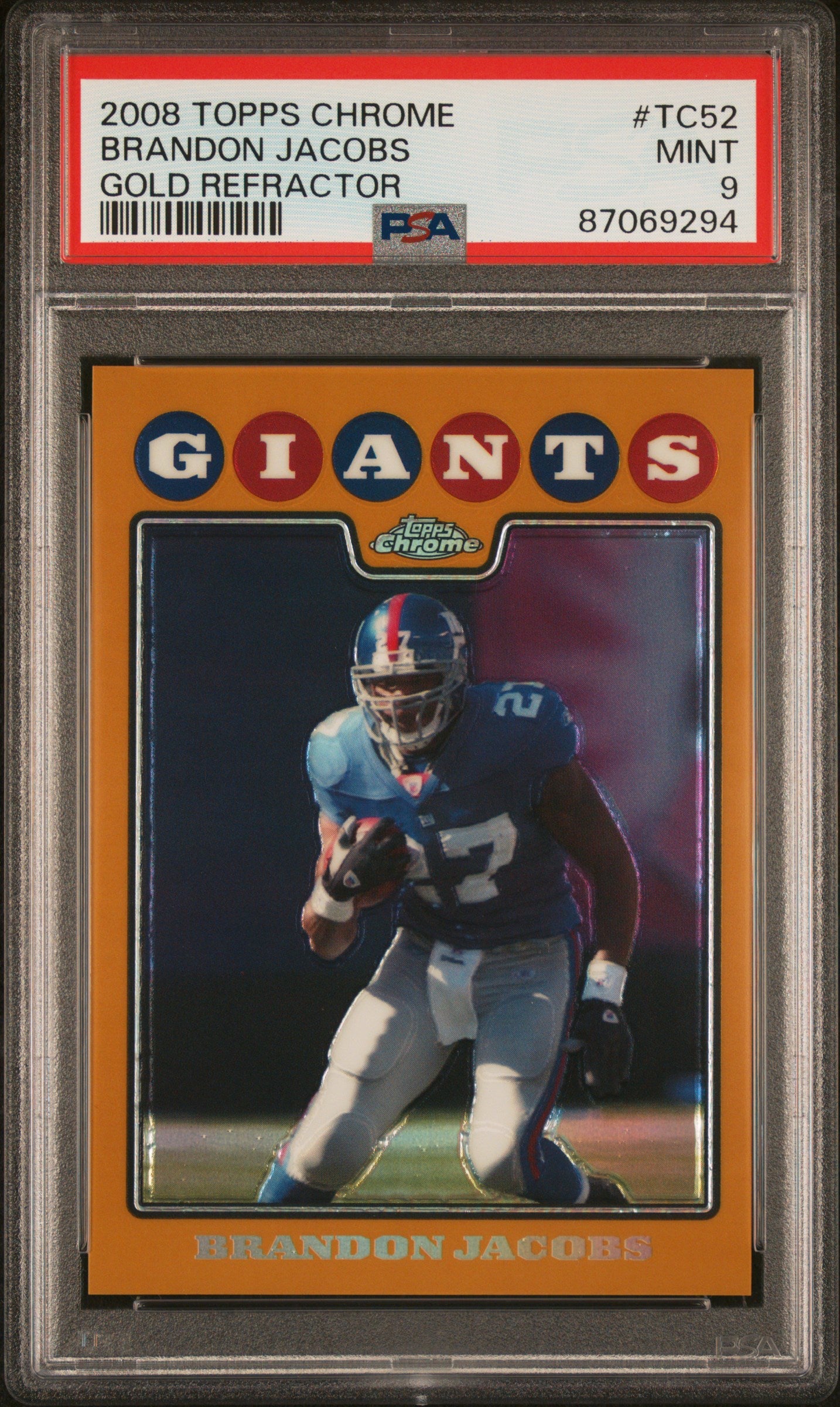 2008 Topps Chrome Gold Refractor Brandon Jacobs #TC52 /199 PSA 9