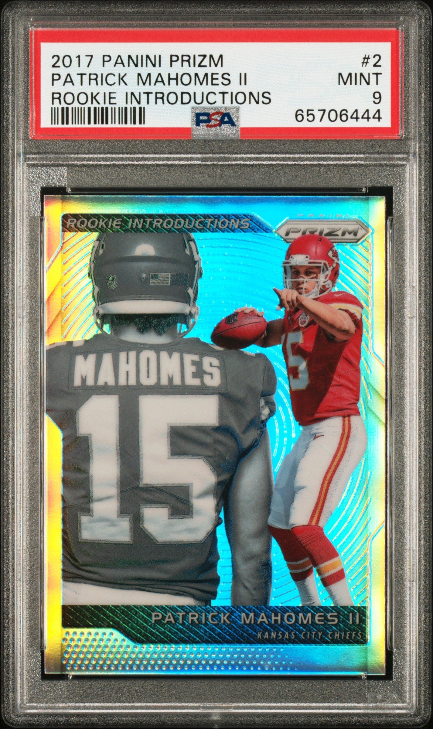2017 Panini Prizm Rookie Introductions Prizm Patrick Mahomes II #2 PSA 9