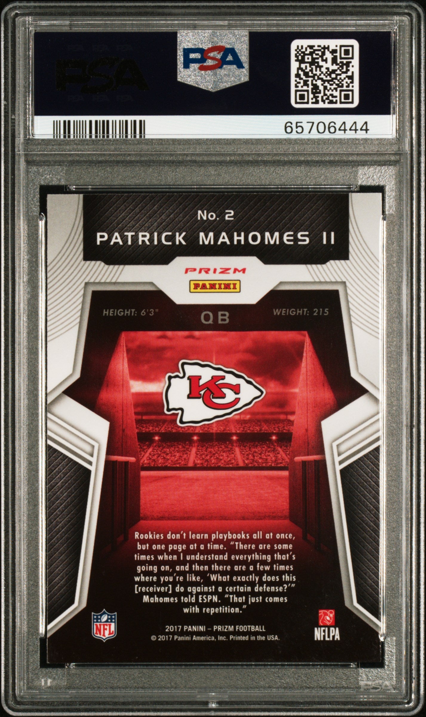 2017 Panini Prizm Rookie Introductions Prizm Patrick Mahomes II #2 PSA 9