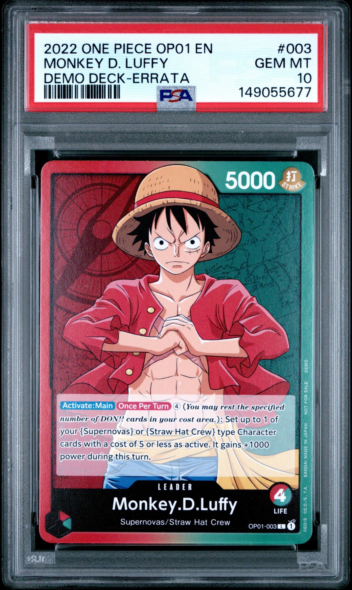 2022 One Piece Op01-Romance Dawn Demo Deck-Errata Monkey D. Luffy #003 PSA 10