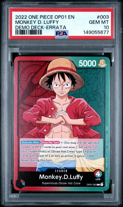 2022 One Piece Demo Deck-Errata Monkey D. Luffy #003 PSA 10