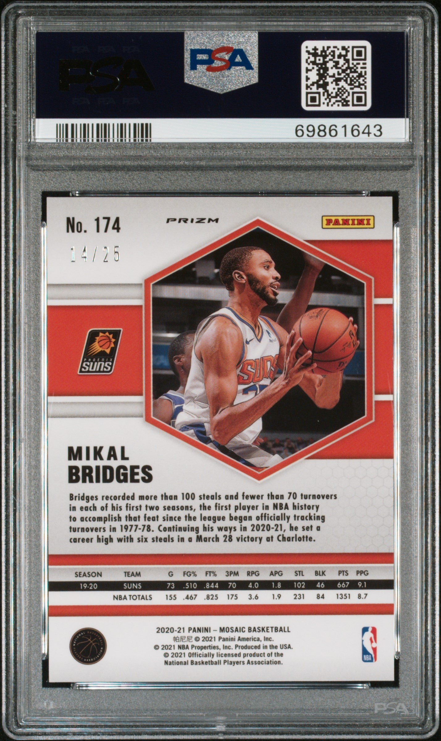 2020 Panini Mosaic White Mosaic Mikal Bridges #174 /25 PSA 10