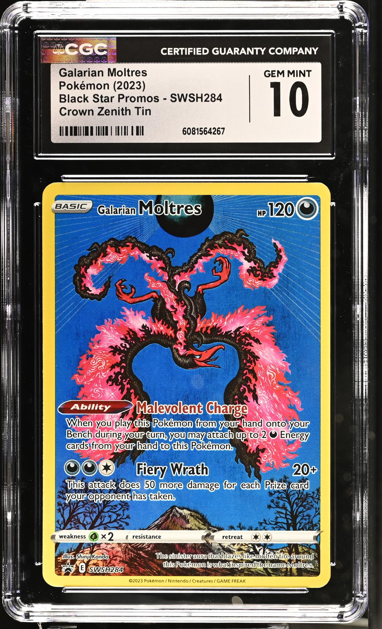 2023 Black Star Promos #SWSH284 Galarian Moltres Crown Zenith Tin CGC 10