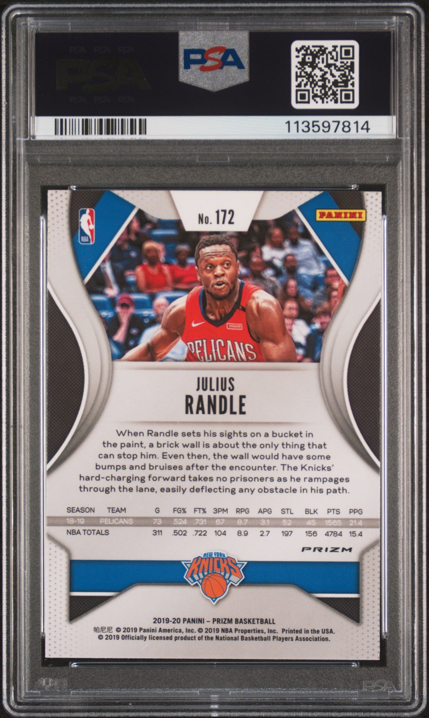 2019 Panini Prizm Tiger Stripe Choice Prizm Julius Randle #172 PSA 10