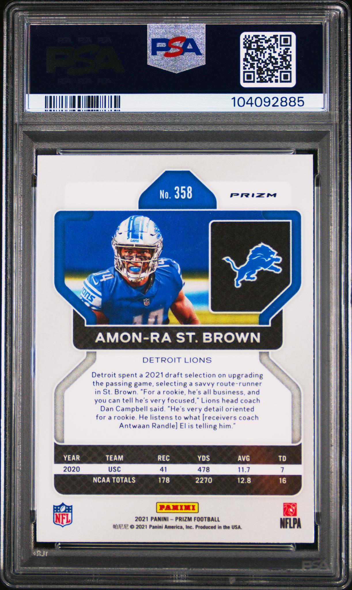2021 Panini Prizm Red Ice Prizm Amon-Ra St. Brown #358 PSA 9