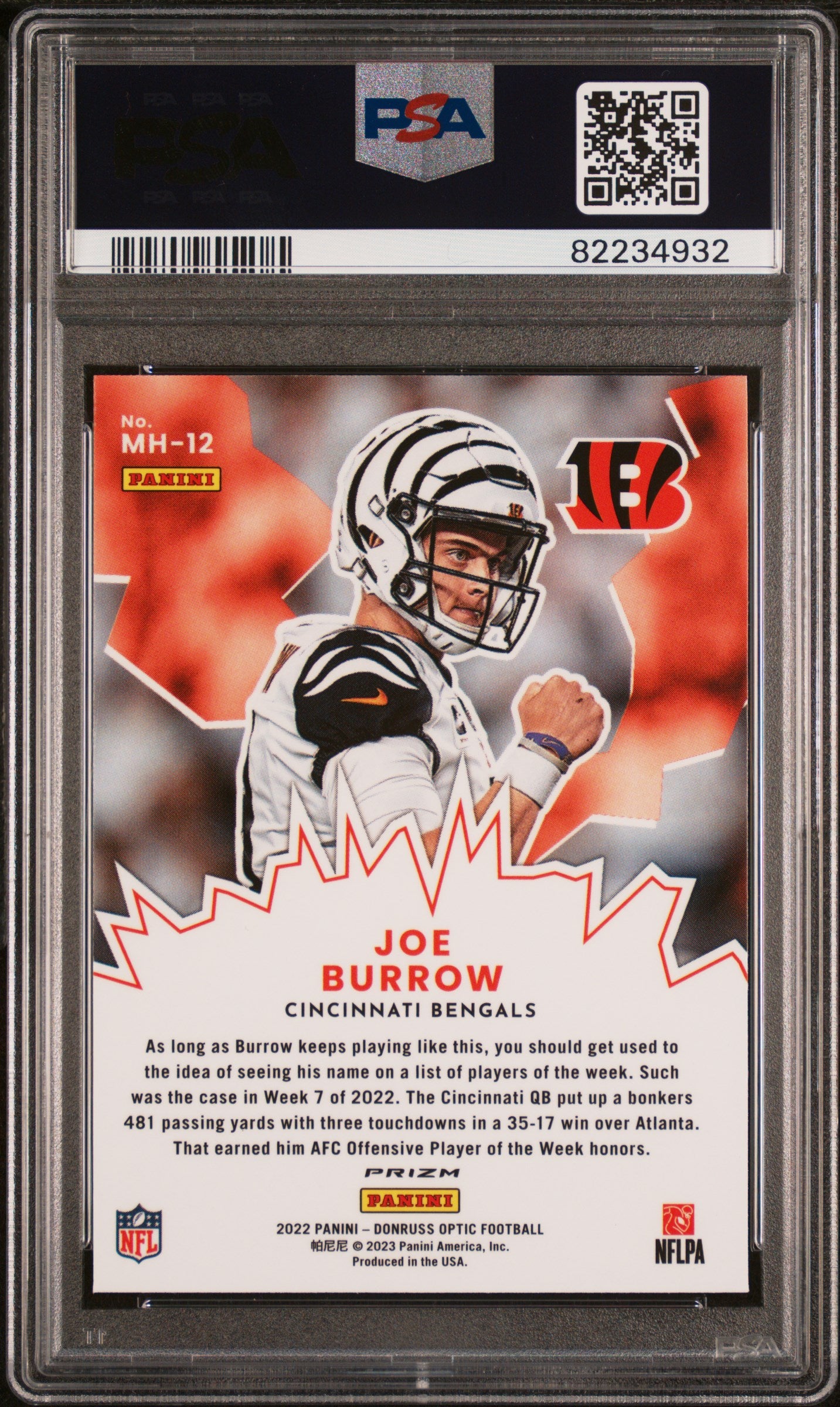 2022 Donruss Optic My House Prizm Joe Burrow #12 PSA 10