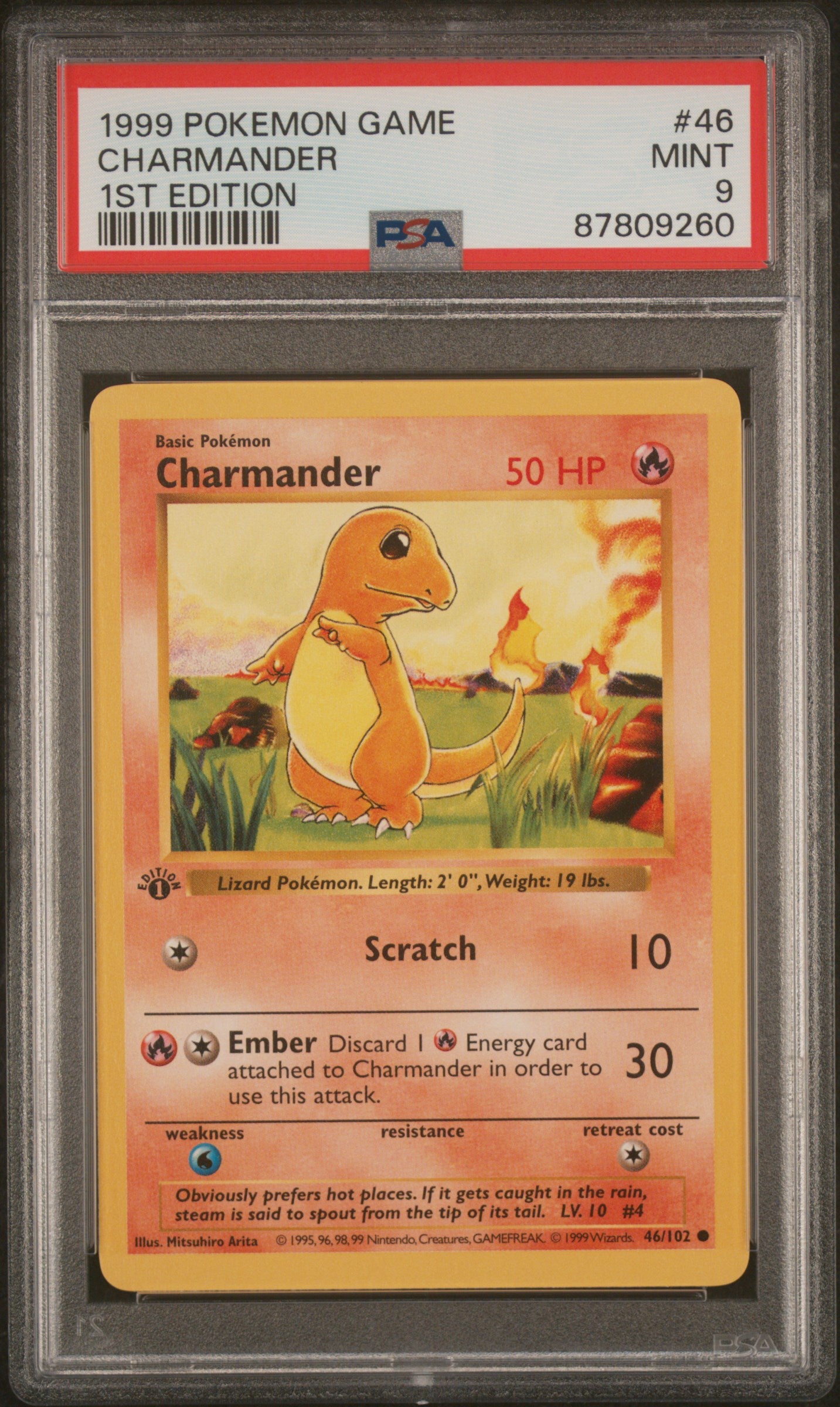 1999 Pokemon Base Set 1st Edition Charmander #46 PSA 9