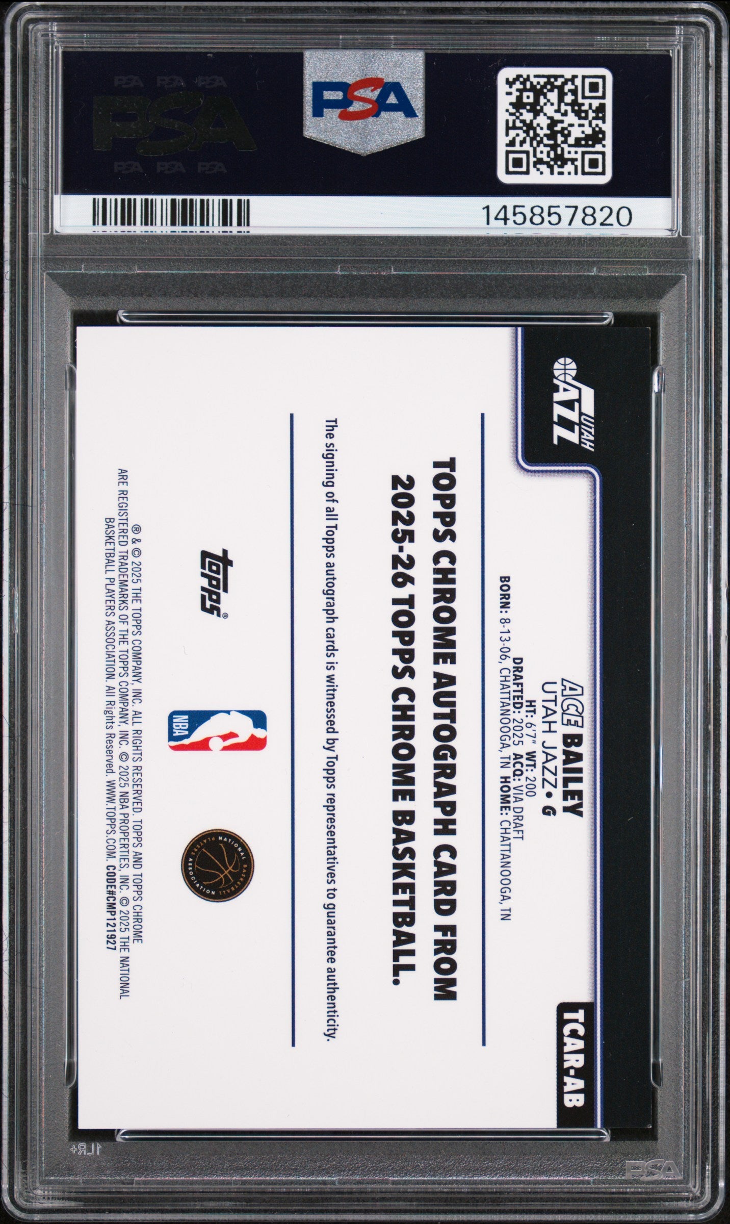 2025 Topps Chrome Rookie Autograph Green Refractor Ace Bailey #TCAR-AB /99 PSA 9