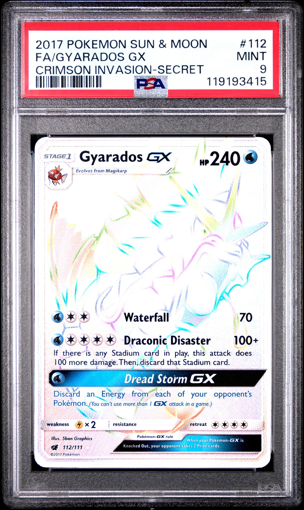 2017 Pokemon Sun and Moon Crimson Invasion Secret Rare Gyarados Gx #112 PSA 9