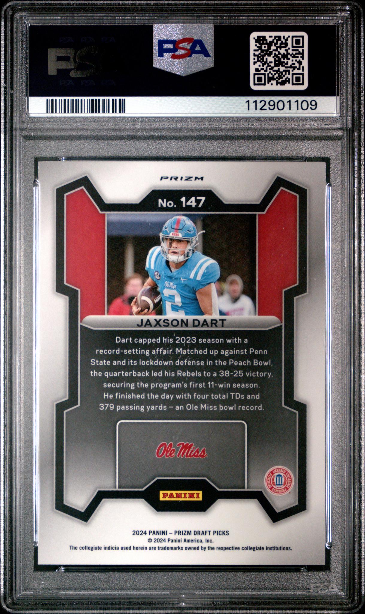 2024 Panini Prizm Draft Picks Rated Prospect Red Ice Prizm Jaxson Dart #147 PSA 10