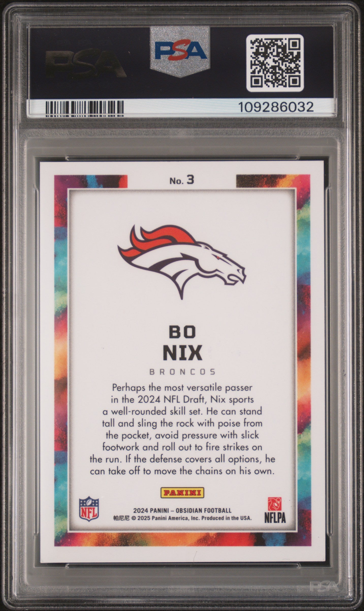2024 Panini Obsidian Black Color Blast Bo Nix #3 PSA 9