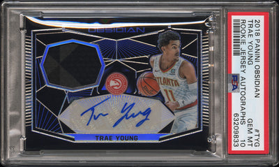 2018 Panini Obsidian Trae Young Rookie Jersey Auto #RJ-TYG /50 PSA 10