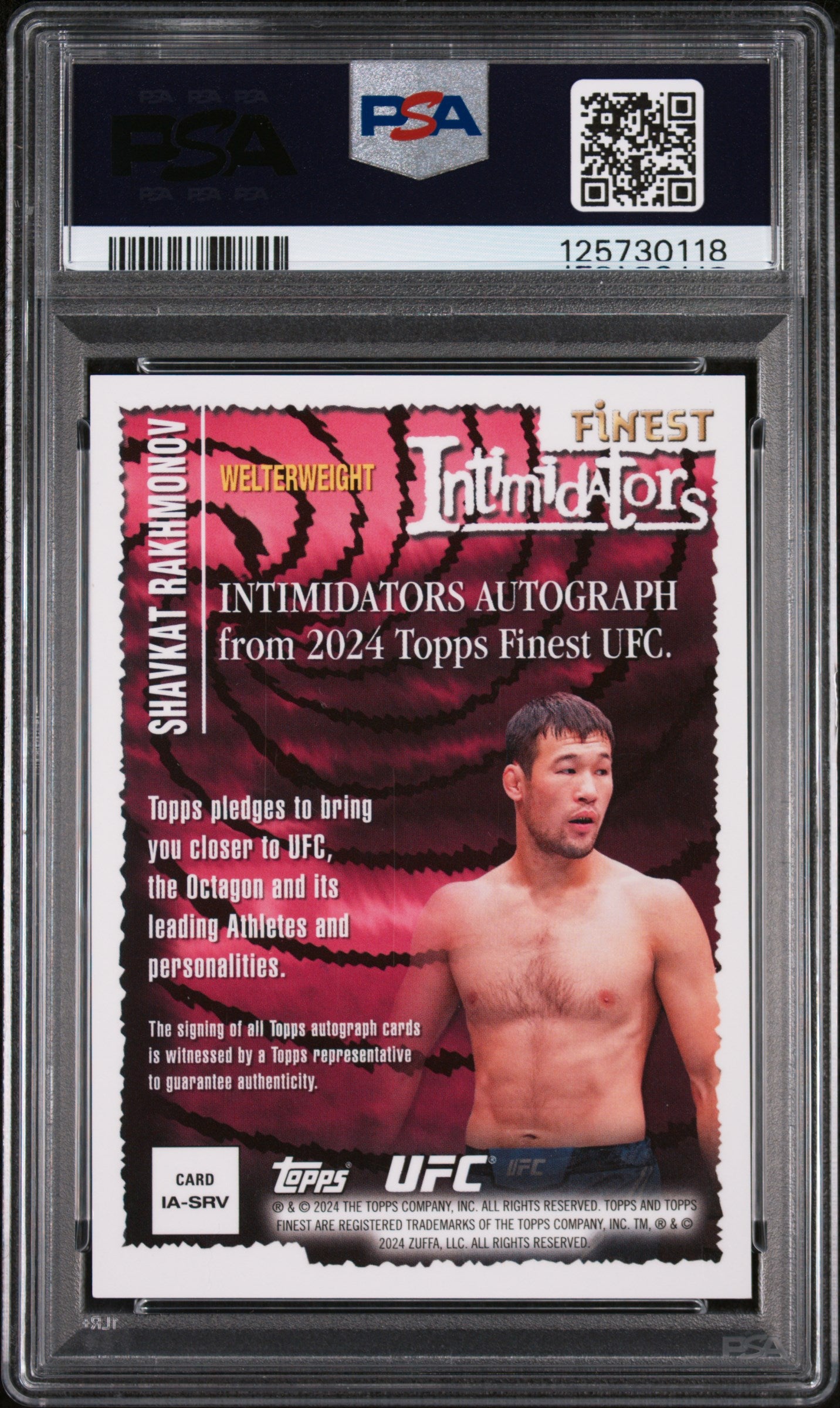 2024 Topps Finest UFC Intimidators Autographs Blue Checkerboard Shavkat Rakhmonov #IASRV /75 PSA 9