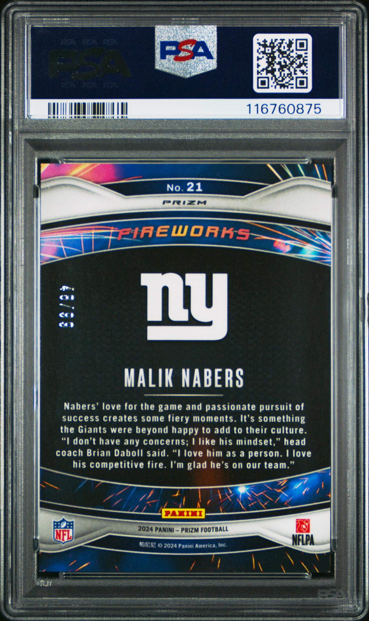 2024 Panini Prizm Blue Ice Malik Nabers #21 PSA 9