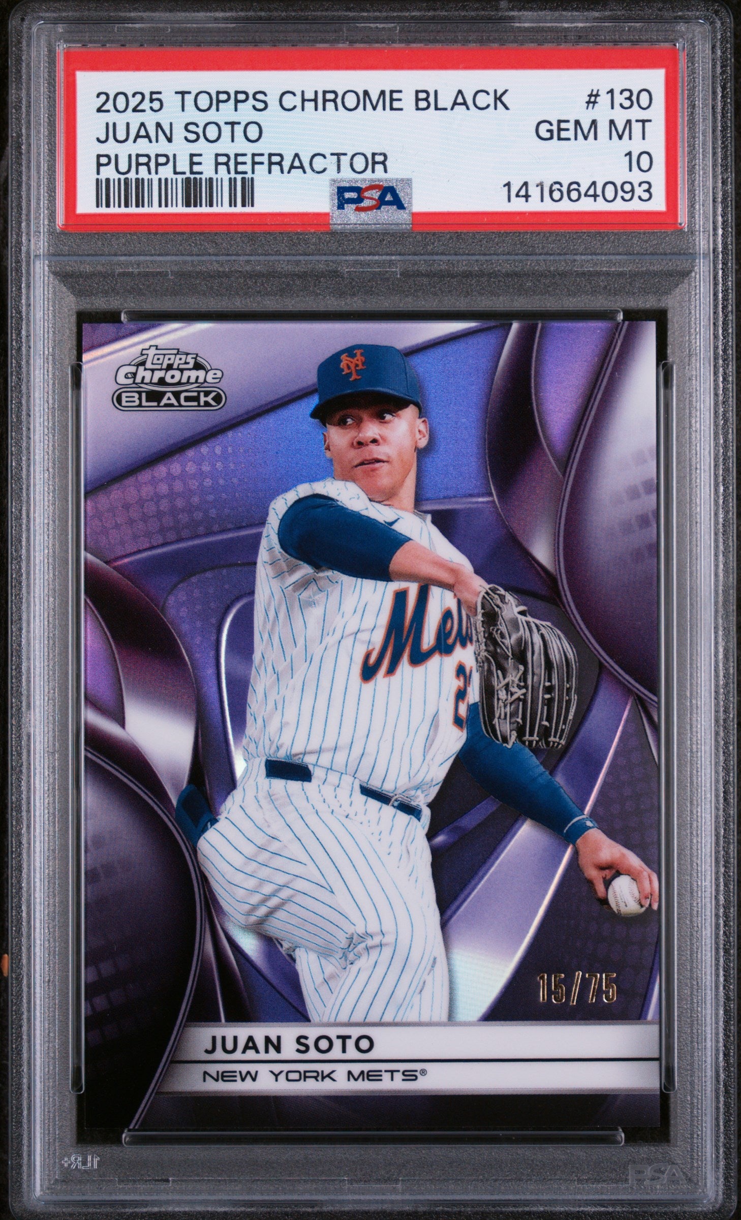 2025 Topps Chrome Black Purple Refractor Juan Soto #130 /75 PSA 10