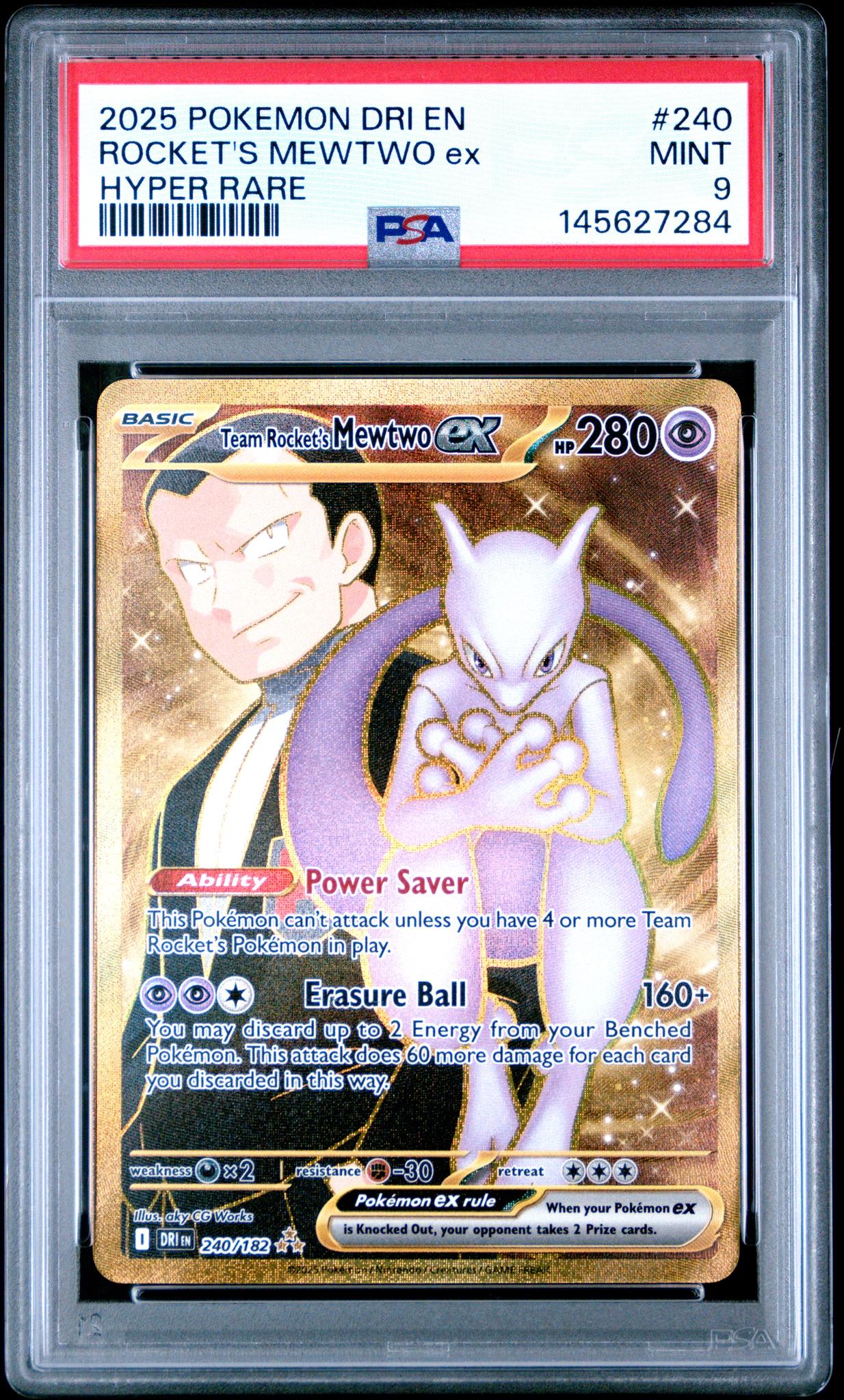 2025 Pokemon Scarlet and Violet Destined Rivals Hyper Rare Team Rocket's Mewtwo Ex #240 PSA 9