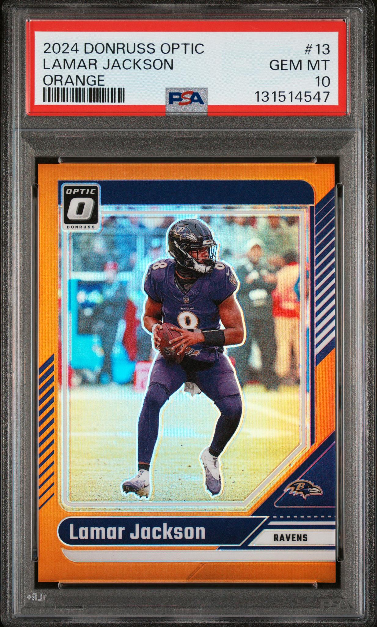 2024 Optic Orange Lamar Jackson #13 /249 PSA 10