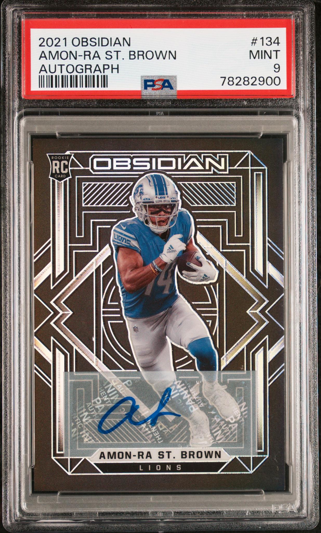 2021 Panini Obsidian Rookie Autos Amon-Ra St. Brown #134 /199 PSA 9