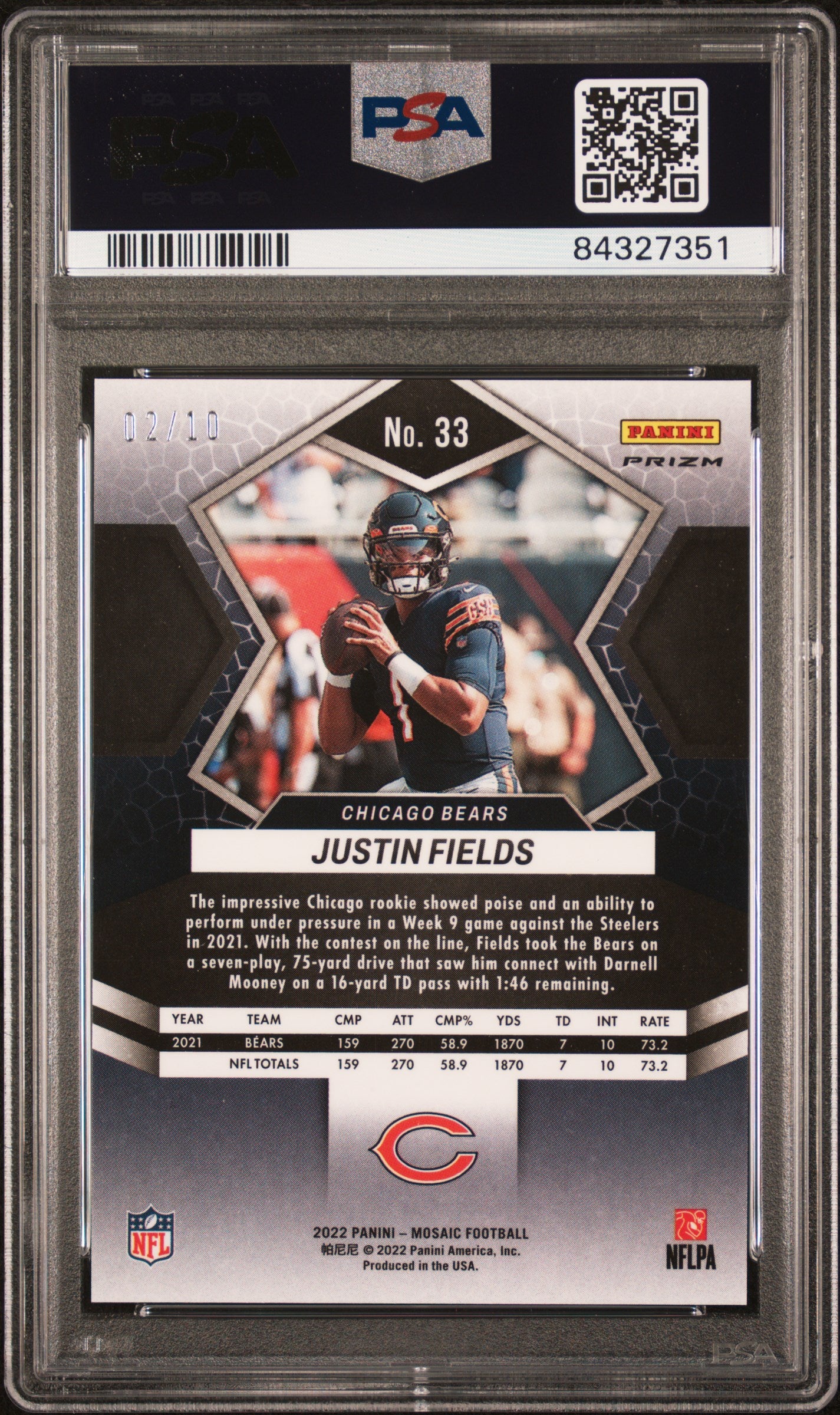 2022 Panini Mosaic Mosaic Gold Justin Fields #33 /10 PSA 9