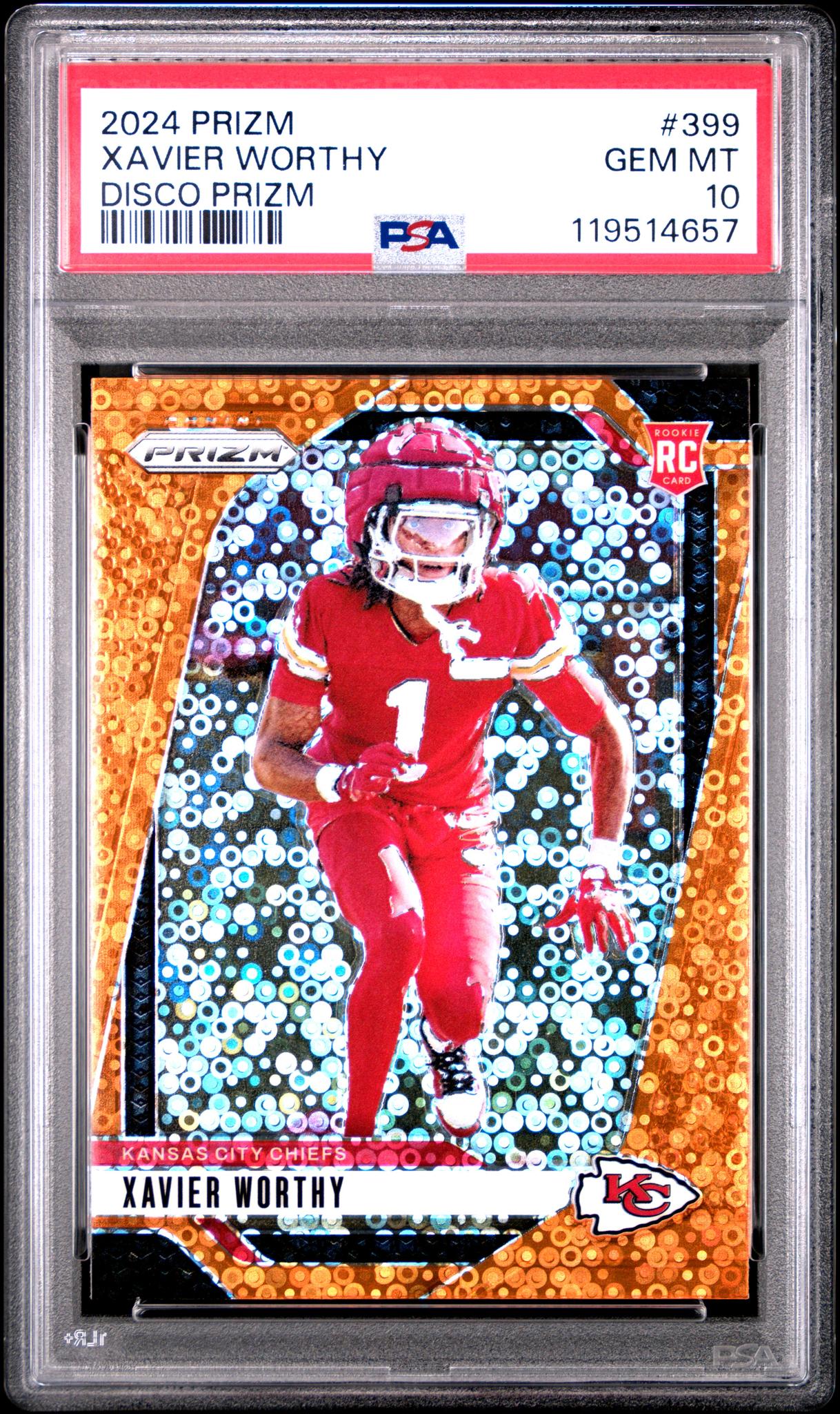 2024 Panini Prizm Disco Xavier Worthy #399 PSA 10