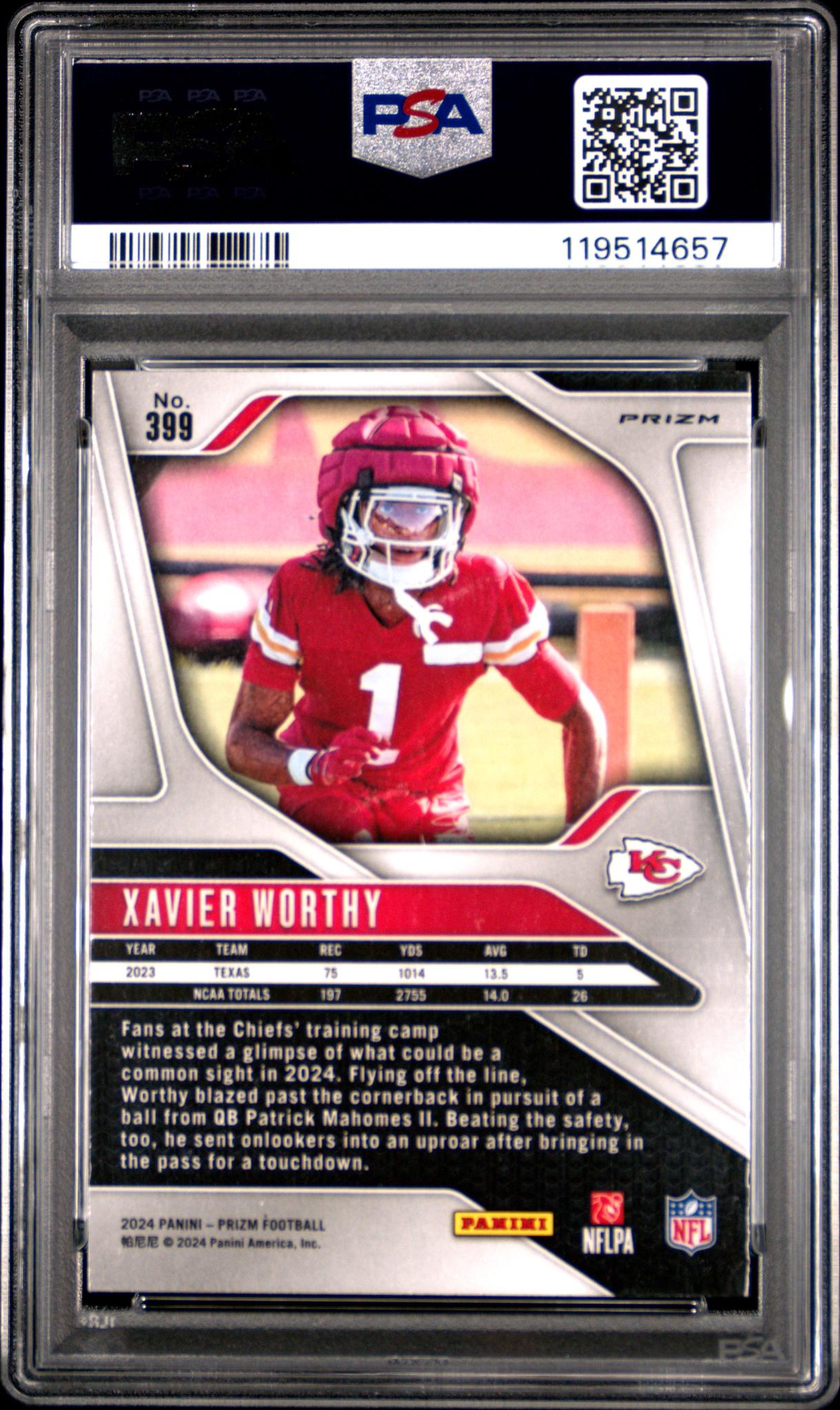 2024 Panini Prizm Disco Xavier Worthy #399 PSA 10