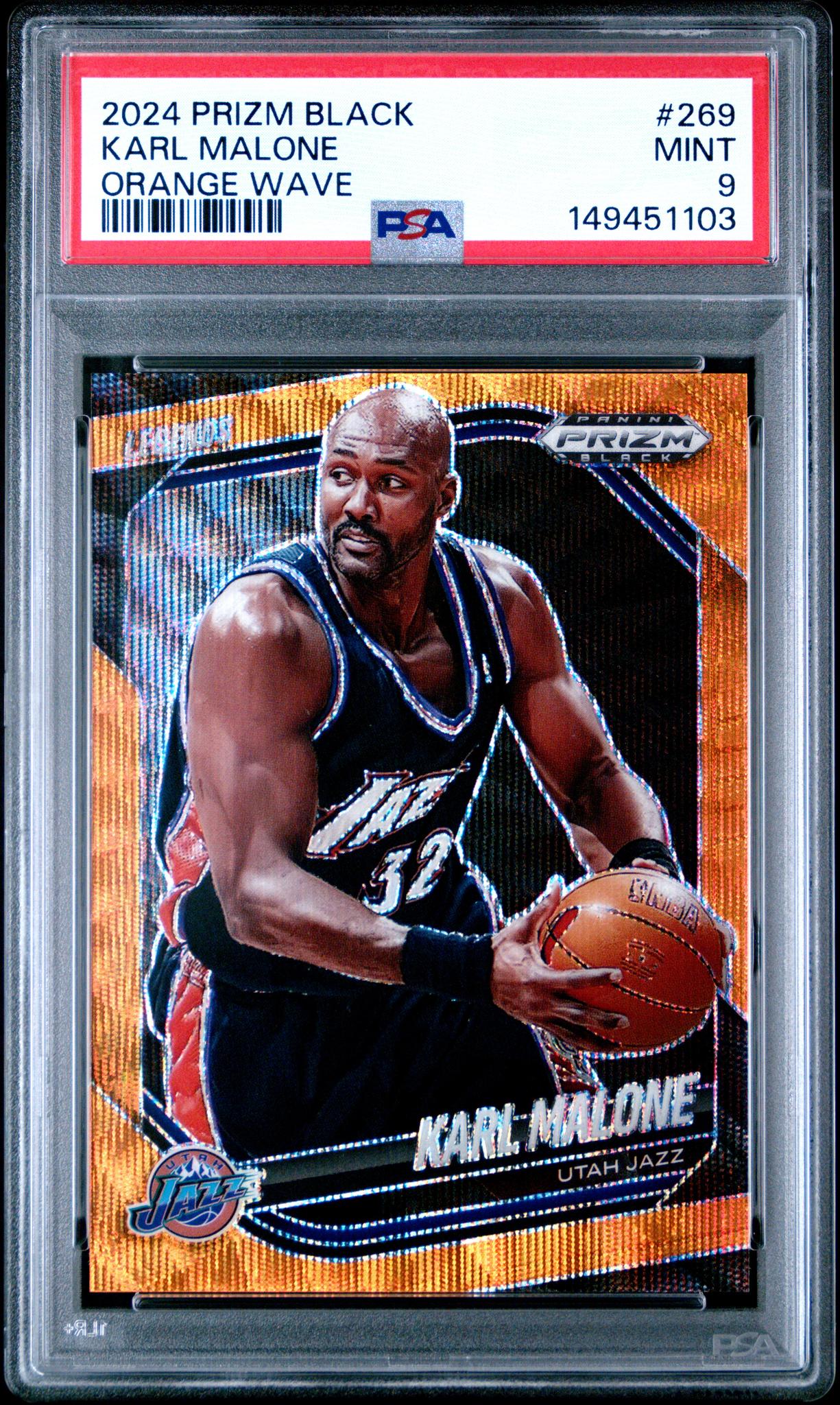 2024 Panini Prizm Black Orange Wave Karl Malone #269 /60 PSA 9