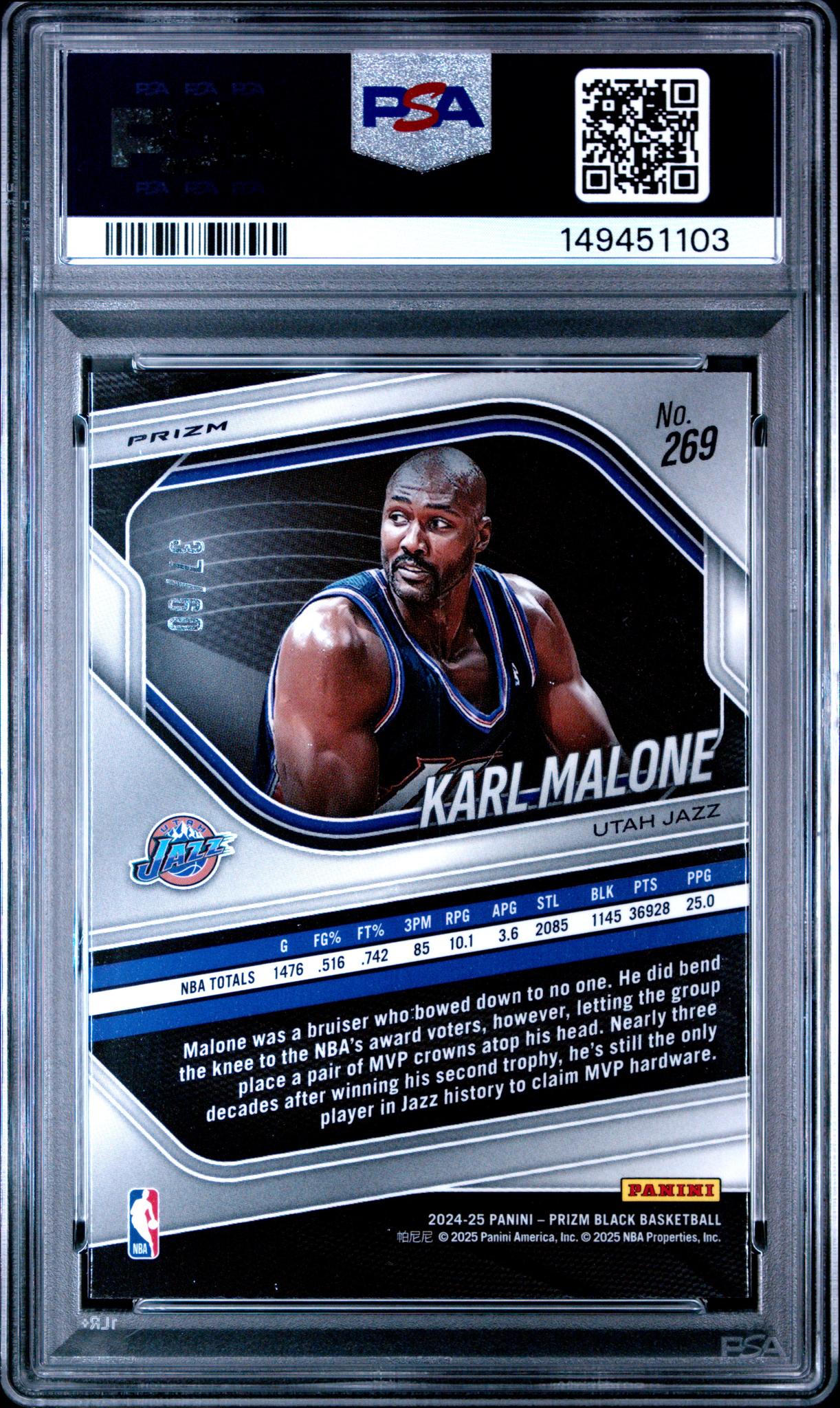 2024 Panini Prizm Black Orange Wave Karl Malone #269 /60 PSA 9