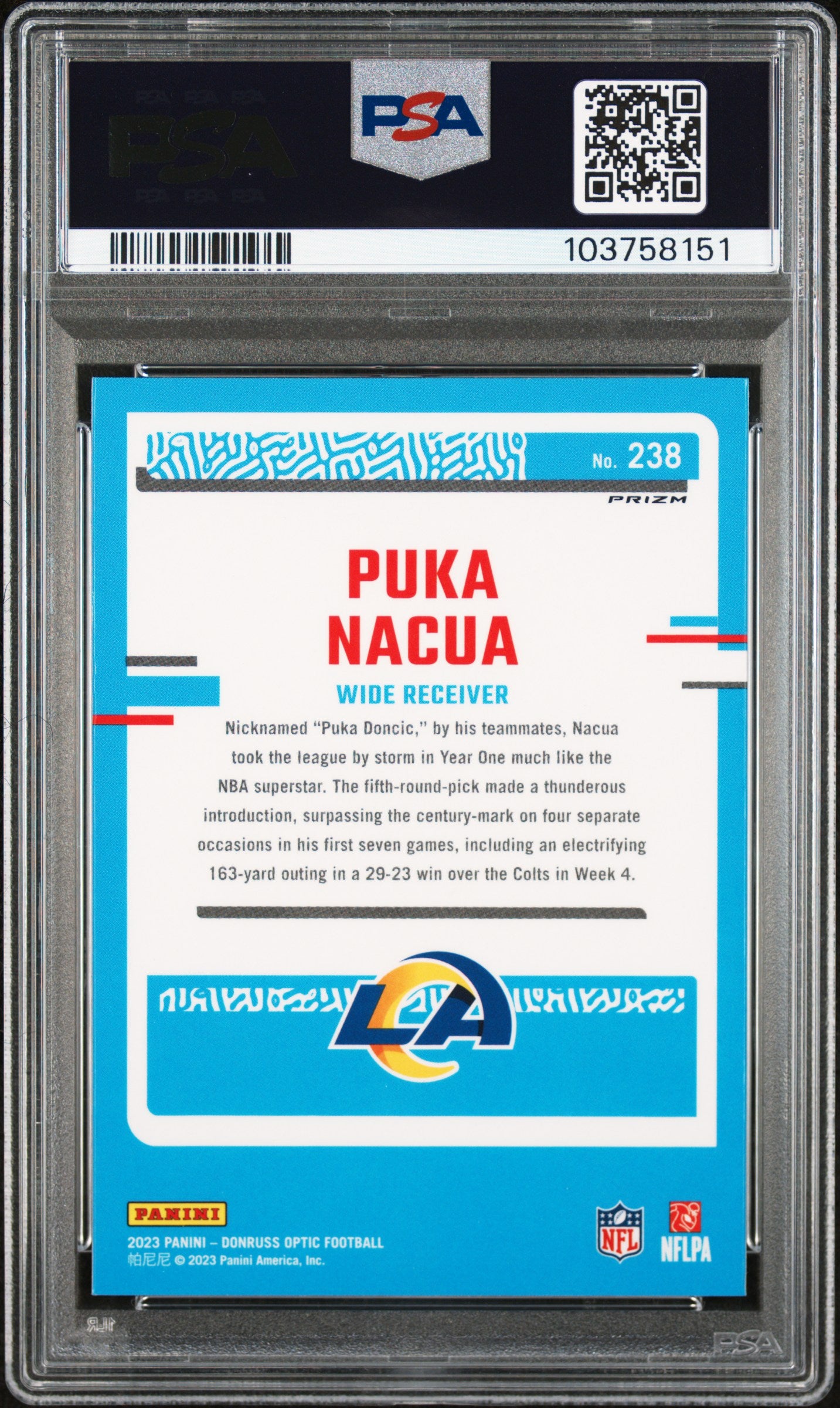 2023 Donruss Optic Green Velocity Puka Nacua #238 PSA 9