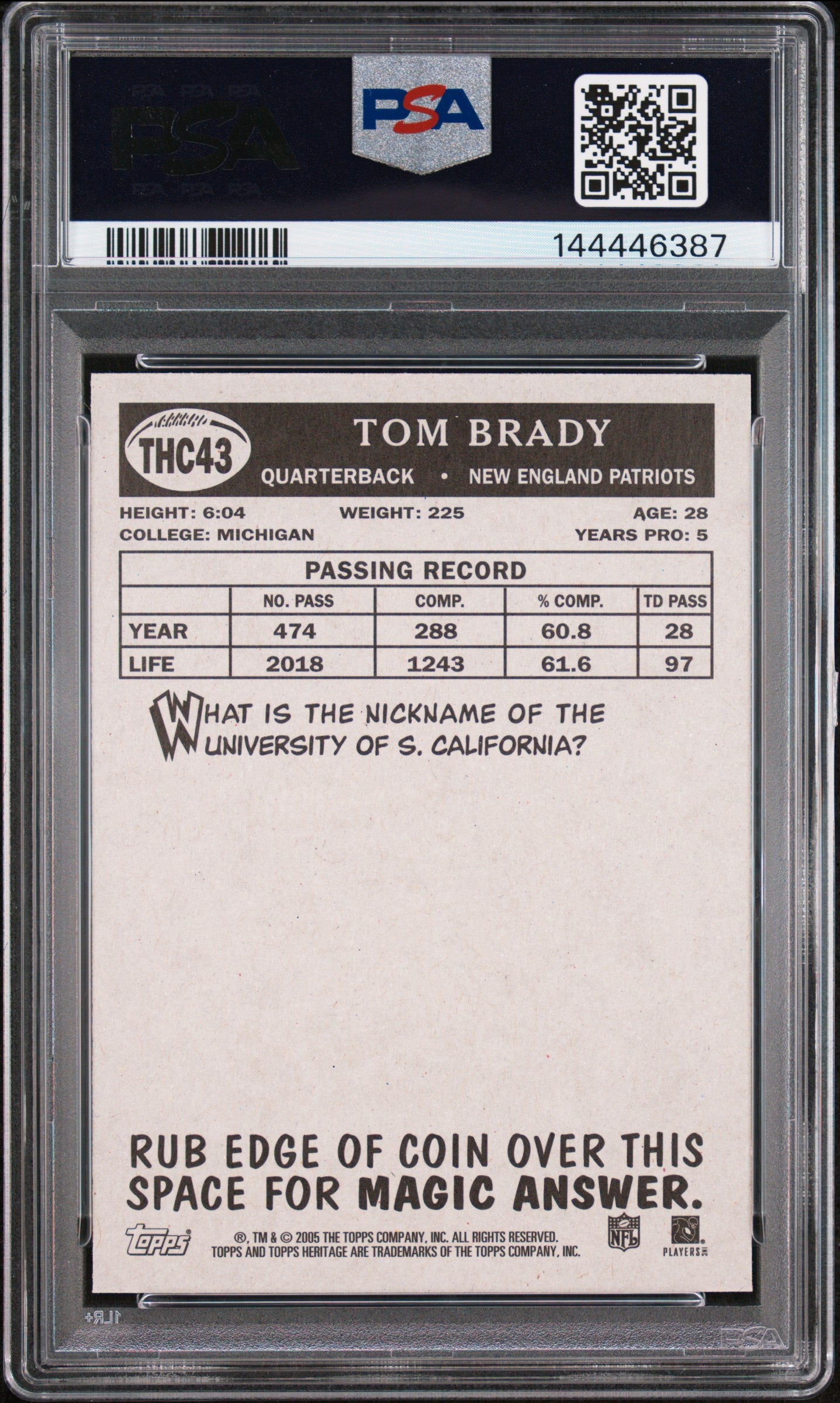 2005 Topps Heritage Foilboard Tom Brady #THC43 PSA 9