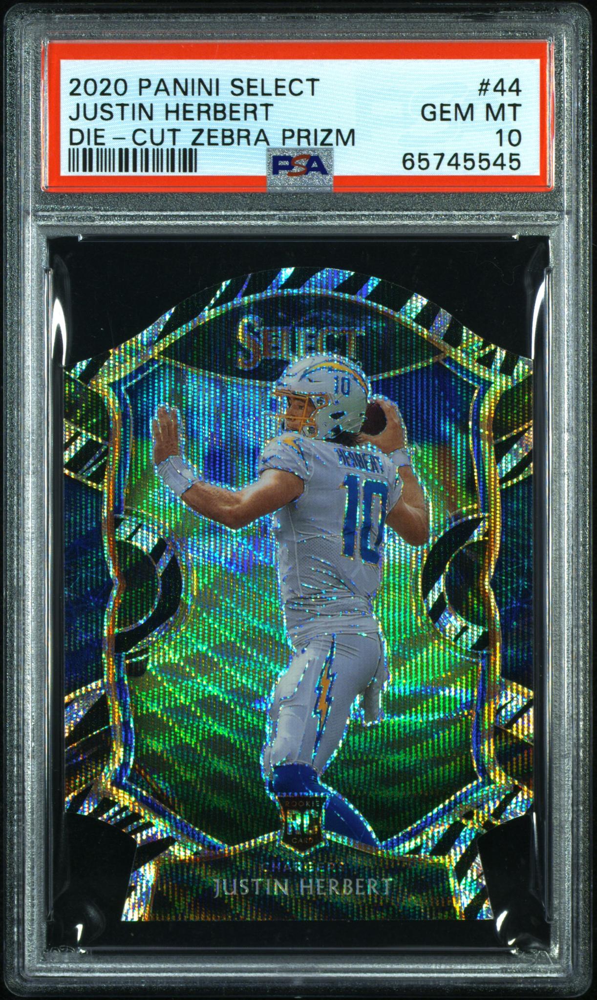 2020 Panini Select Concourse Die Cut Zebra Prizm Justin Herbert #44 PSA 10