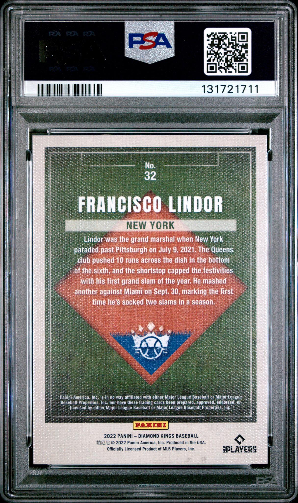 2022 Panini Diamond Kings Gray Frame Francisco Lindor #32 PSA 10